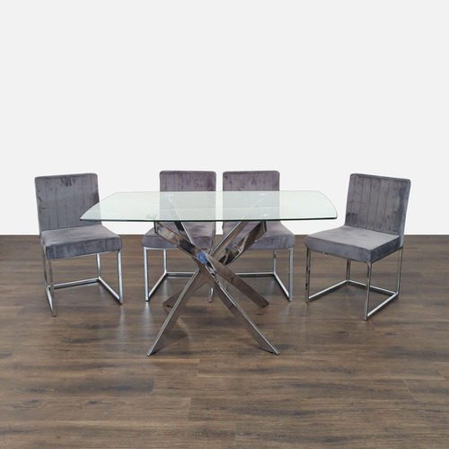 Used Modern 5-Piece Glass Top Dining Set	 for sale on AptDeco