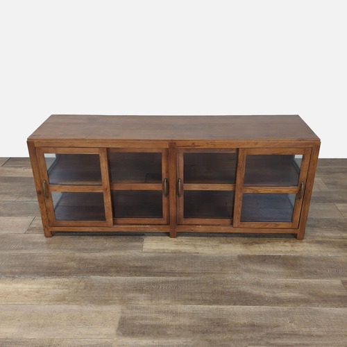 Used Pottery Barn Menlo Wood and Glass Media Console for sale on AptDeco