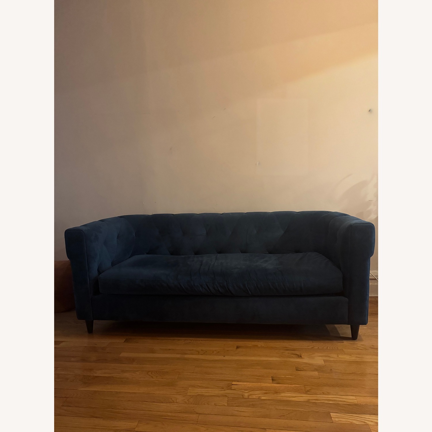 West Elm Tufted Blue Velvet Sofa - image-1