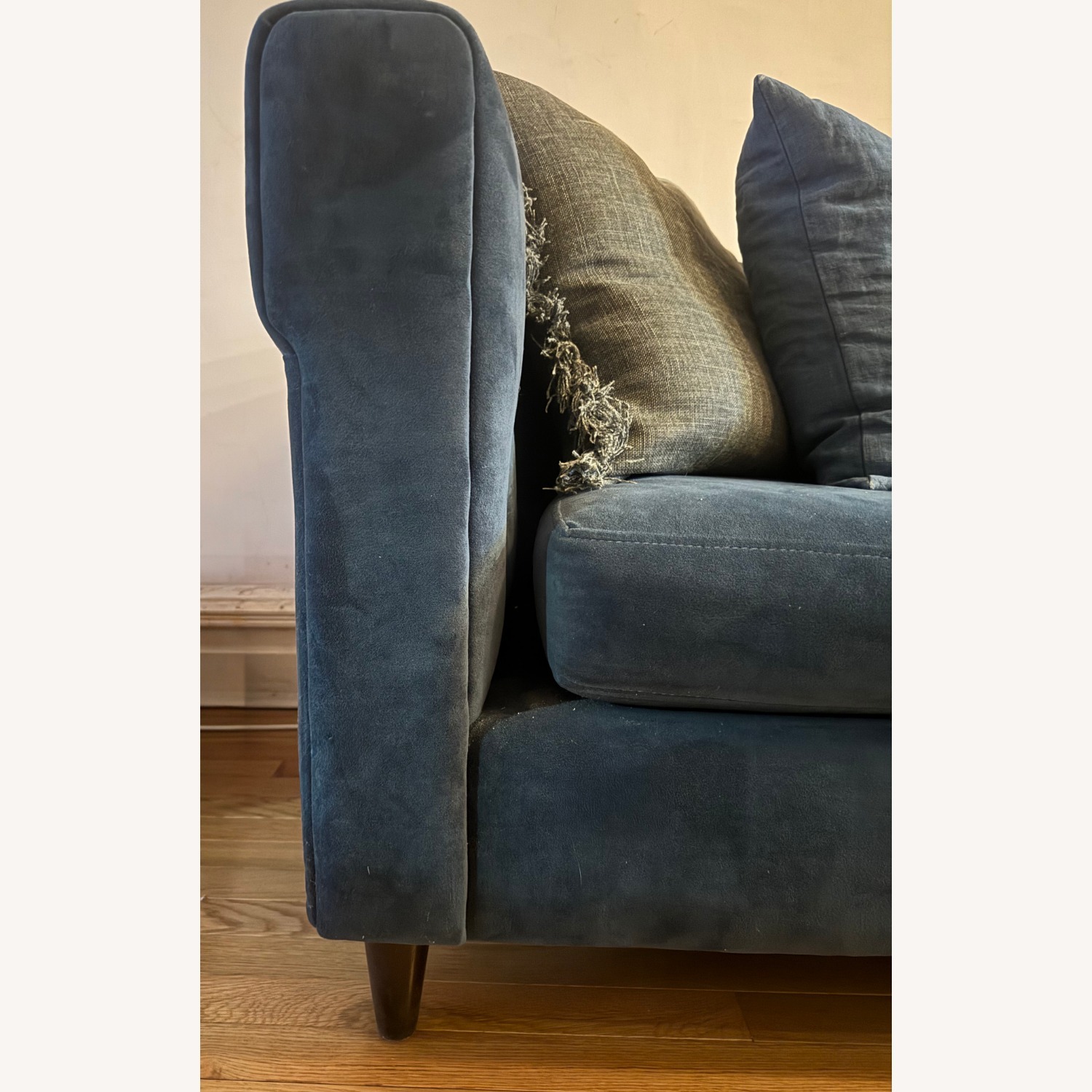 West Elm Tufted Blue Velvet Sofa - image-6