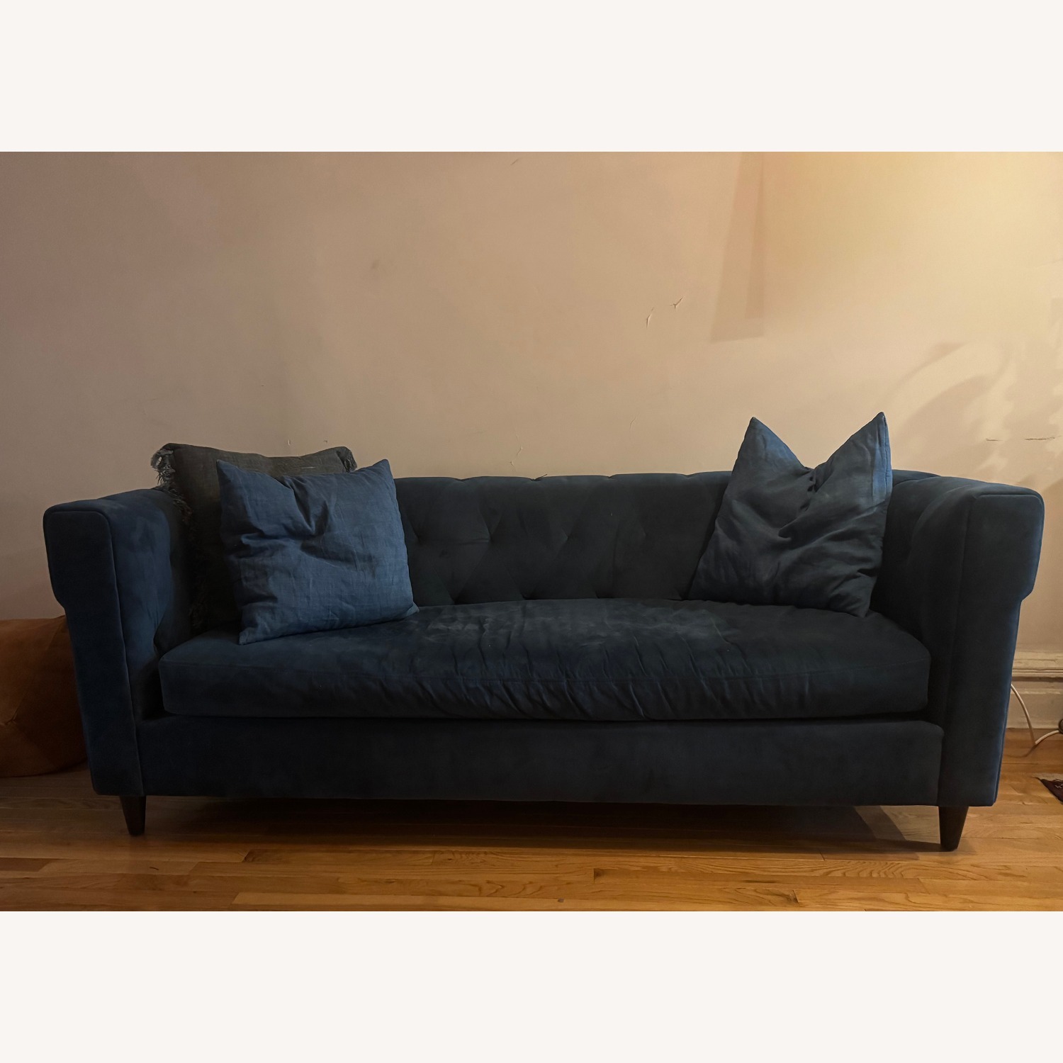 West Elm Tufted Blue Velvet Sofa - image-2