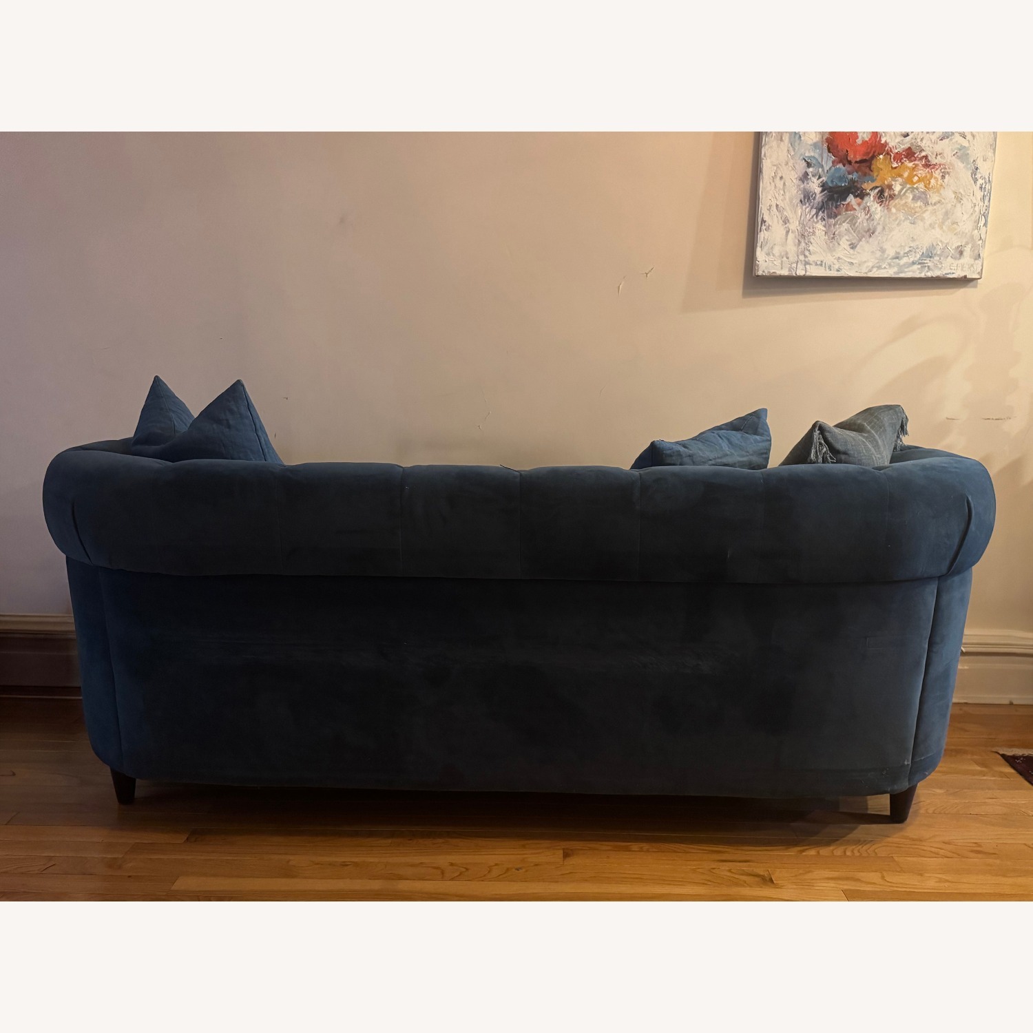 West Elm Tufted Blue Velvet Sofa - image-3