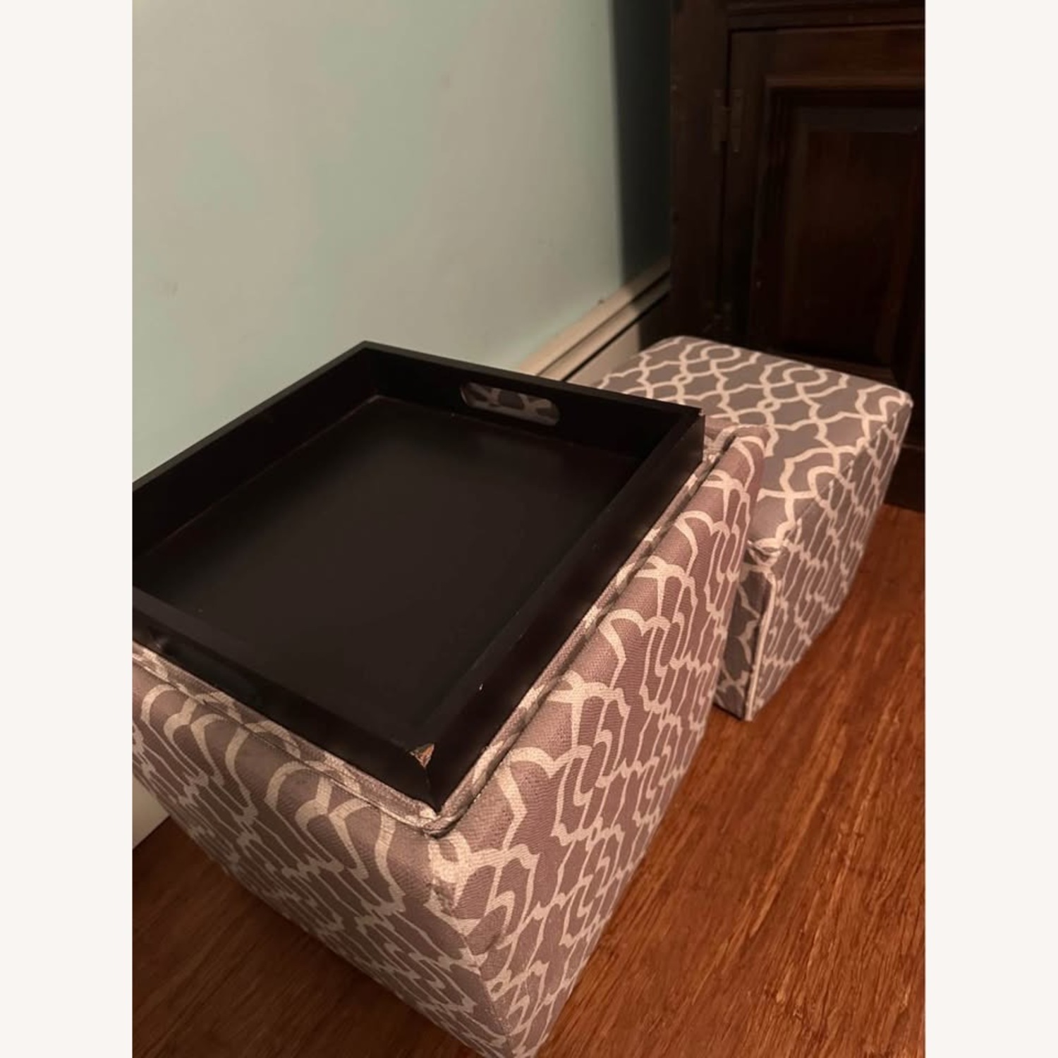 Light Gray Fabric Ottoman - image-3