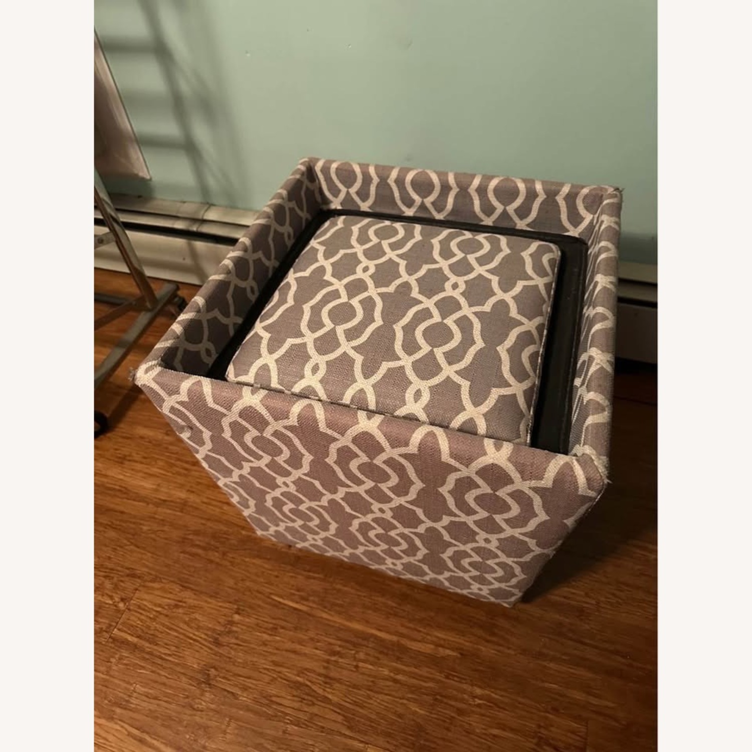 Light Gray Fabric Ottoman - image-1
