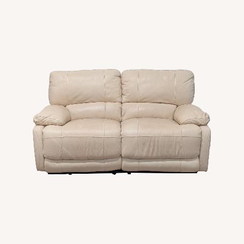 Used Traditional Cream Leather Reclining Loveseat	 for sale on AptDeco