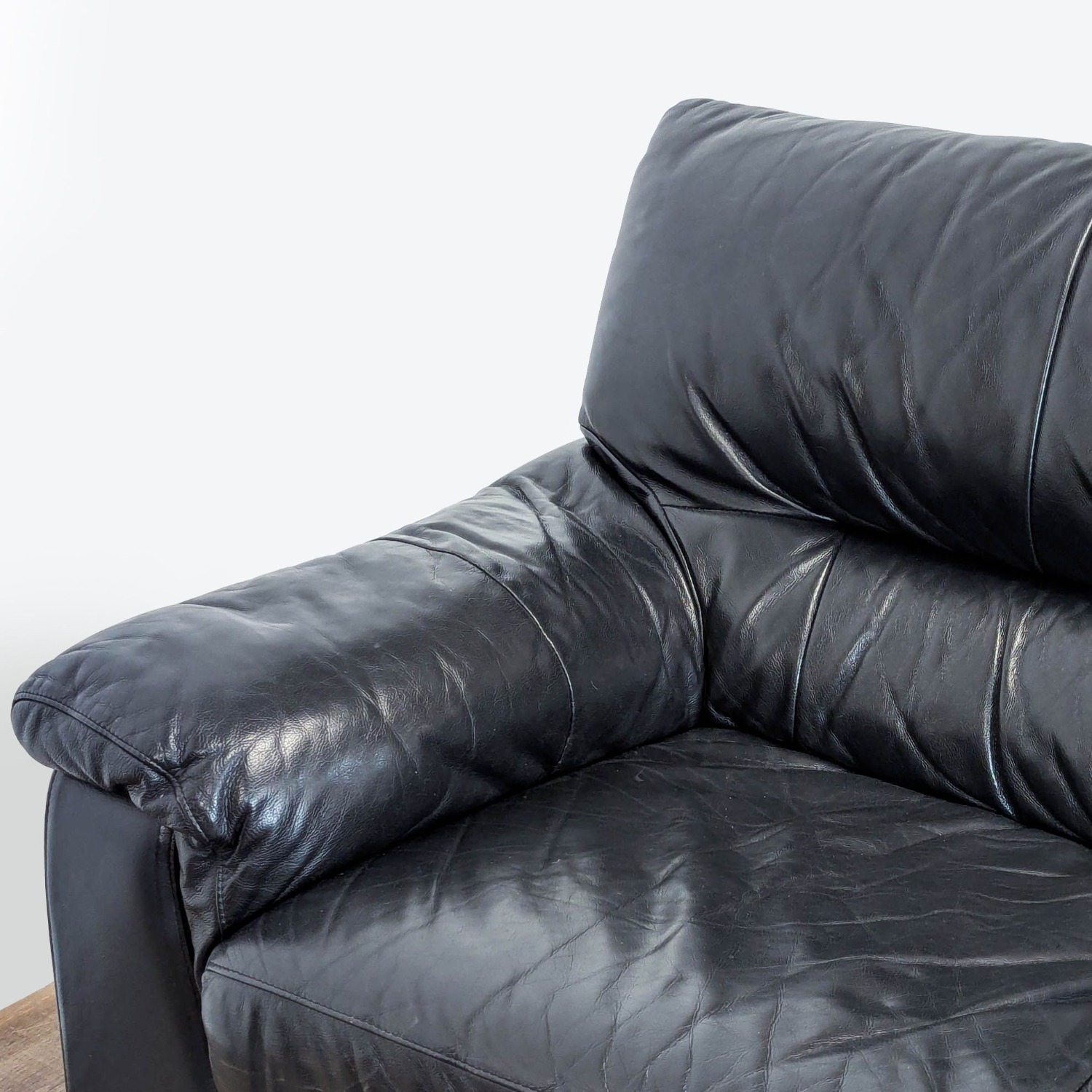 Ashley Furniture 3-Seat Black Leather Sofa - image-5