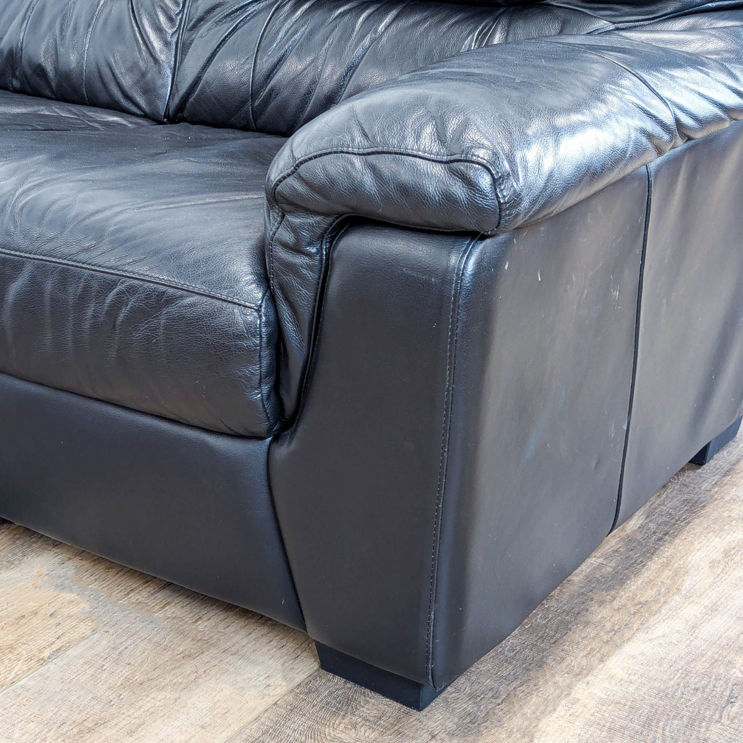 Ashley Furniture 3-Seat Black Leather Sofa - image-6