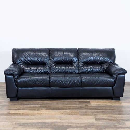 Used Ashley Furniture 3-Seat Black Leather Sofa for sale on AptDeco