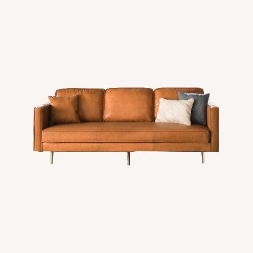 Used AllModern Honey Brown Faux Leather 3+ Seater Sofa for sale on AptDeco