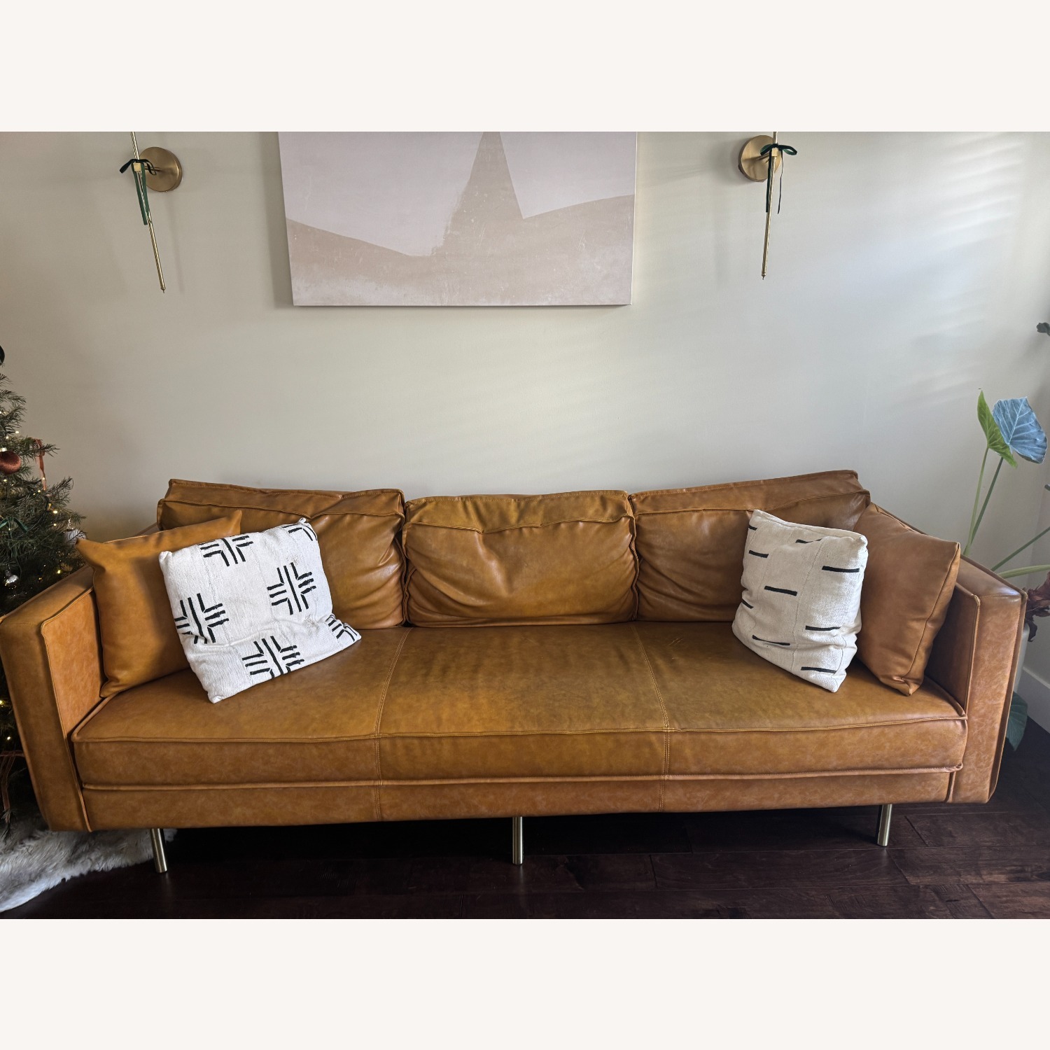 AllModern Honey Brown Faux Leather 3+ Seater Sofa - image-2