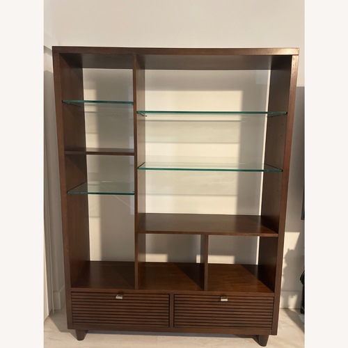Used Blake Tovin Crate and Barrel Brown Wood Bookcase for sale on AptDeco