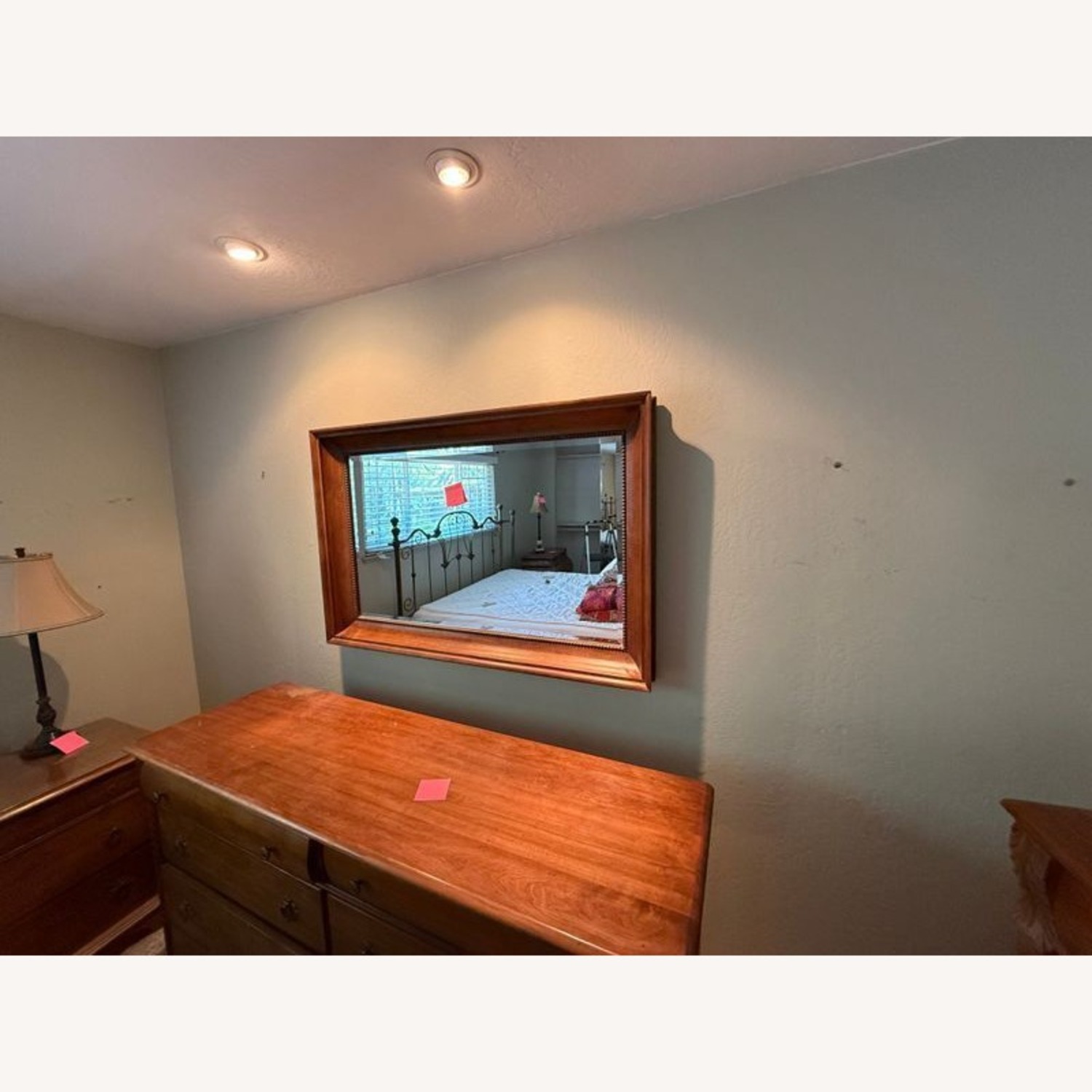 Beveled Glass Wall Mirror with Beaded Trim Wood - image-1