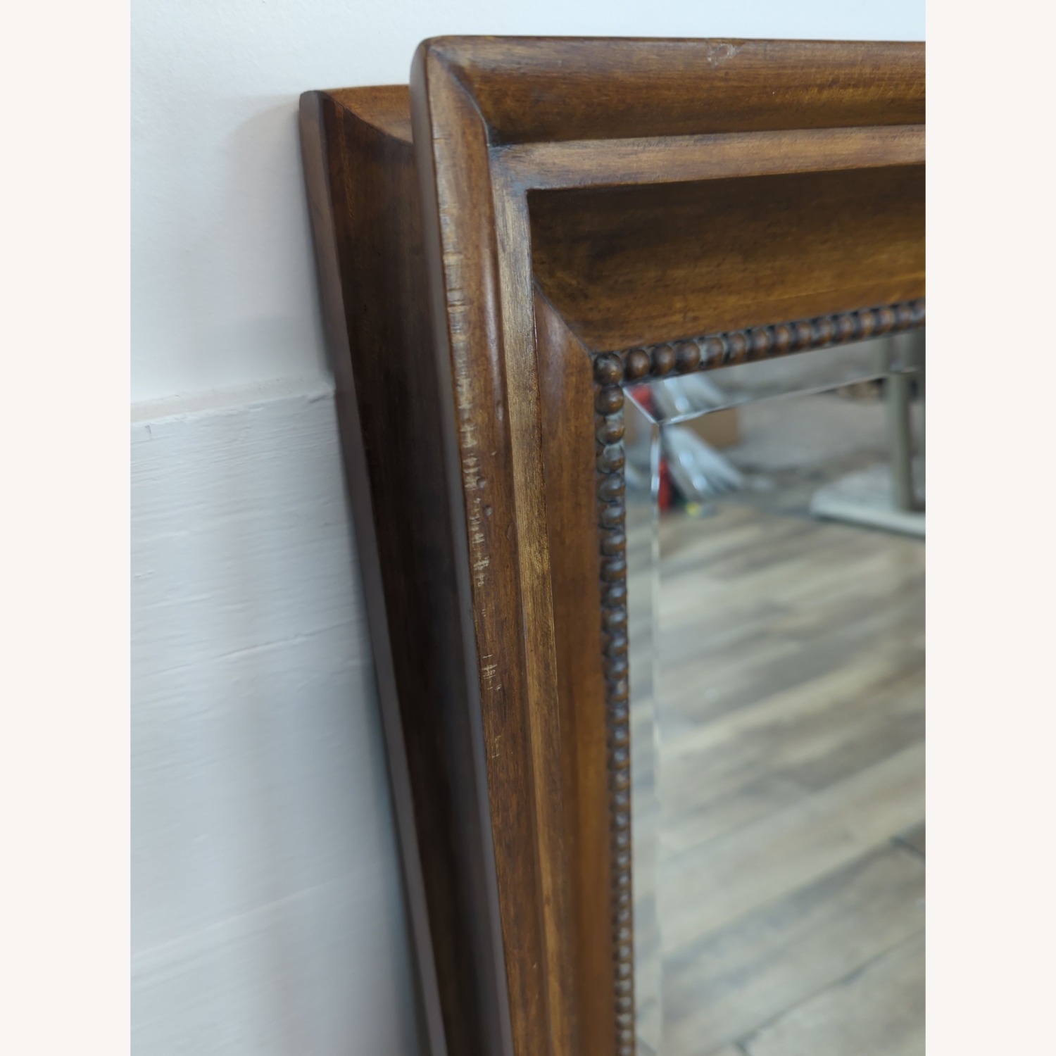 Beveled Glass Wall Mirror with Beaded Trim Wood - image-7