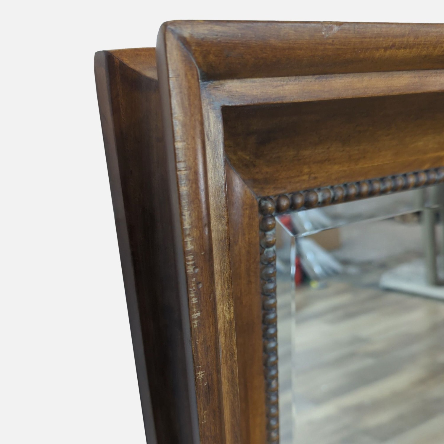 Beveled Glass Wall Mirror with Beaded Trim Wood - image-4