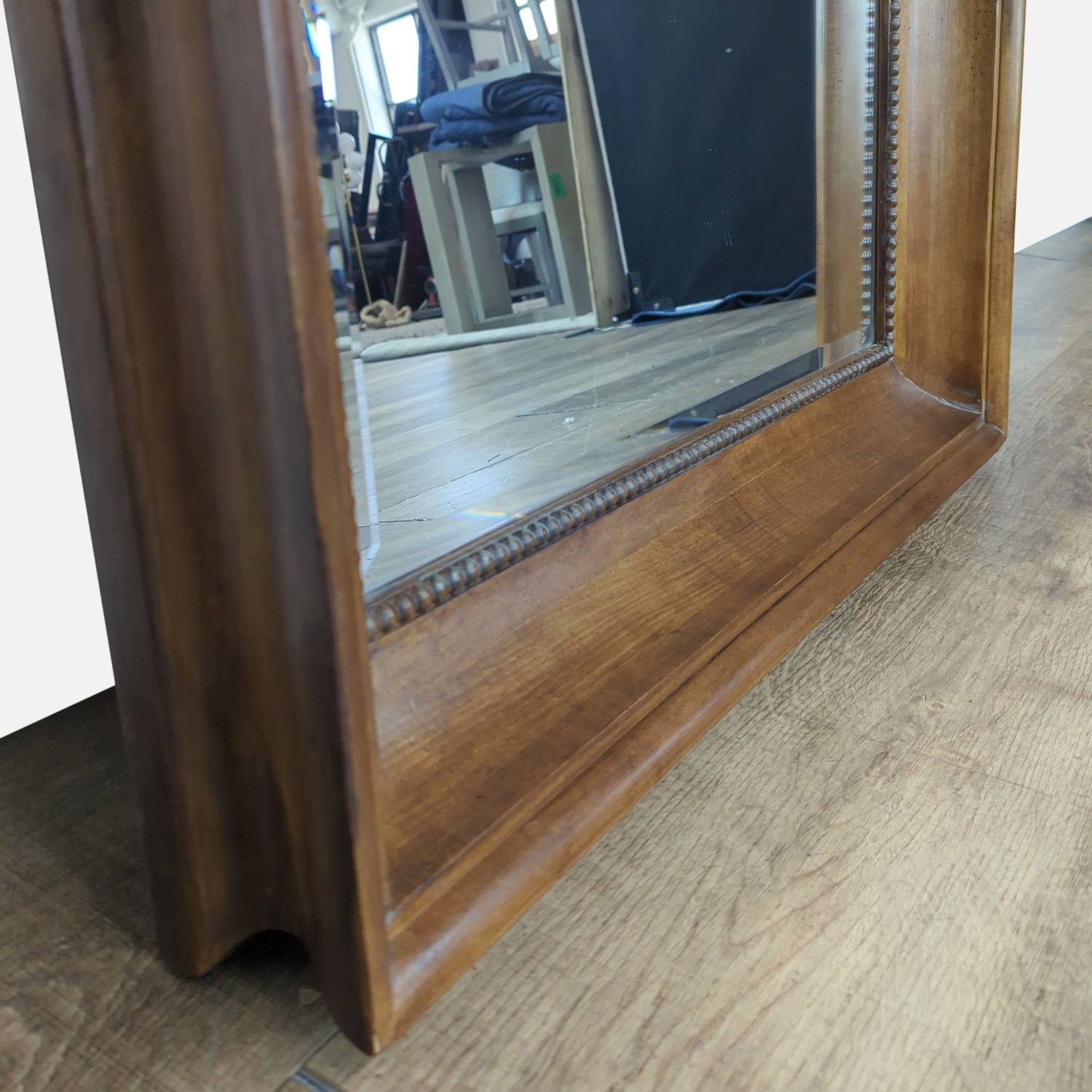 Beveled Glass Wall Mirror with Beaded Trim Wood - image-5