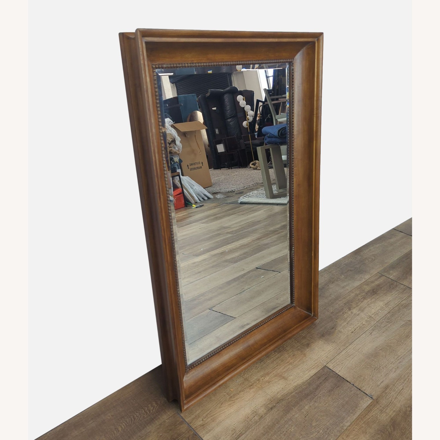 Beveled Glass Wall Mirror with Beaded Trim Wood - image-3
