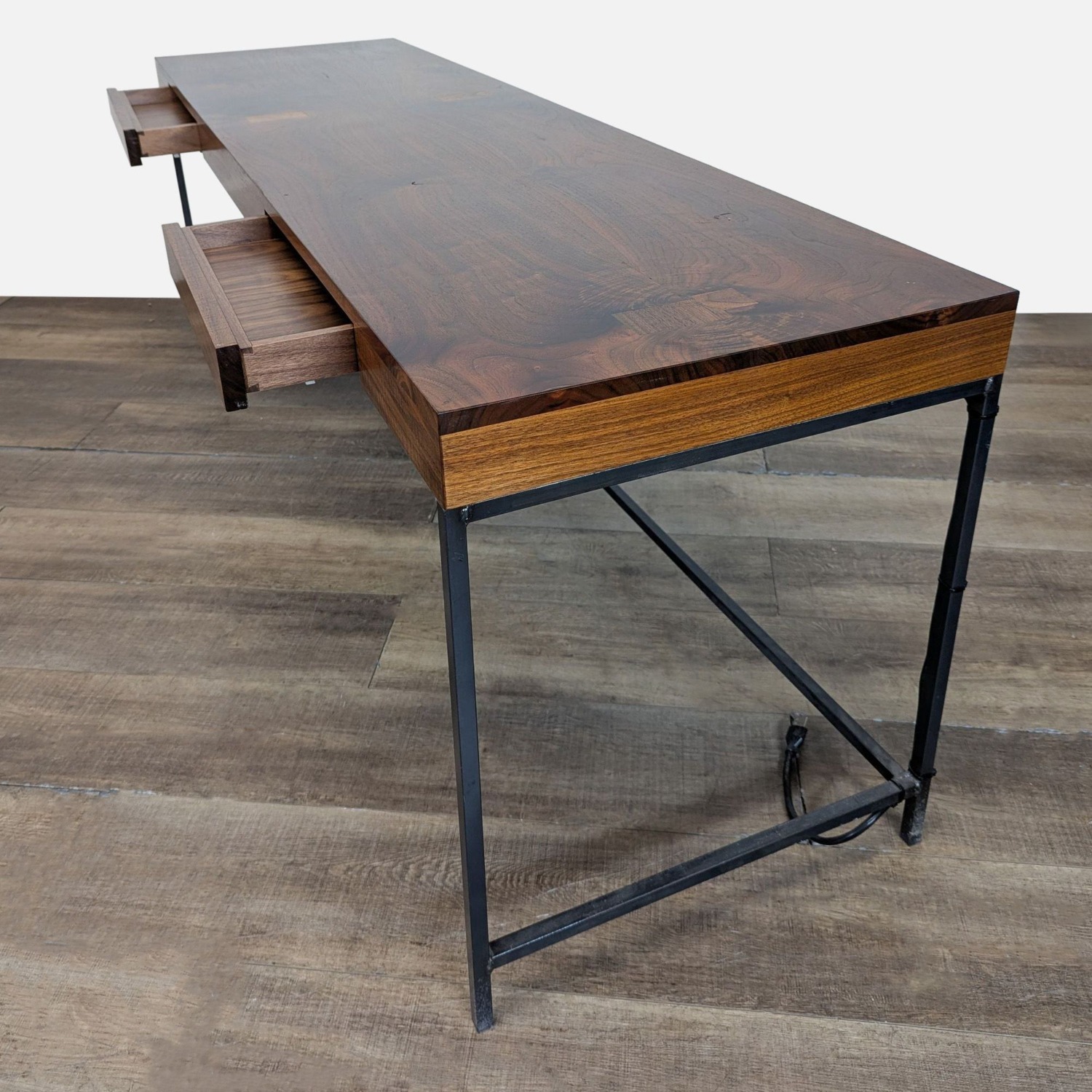 Industrial Metal and Wood Desk with Drawers	 - image-3