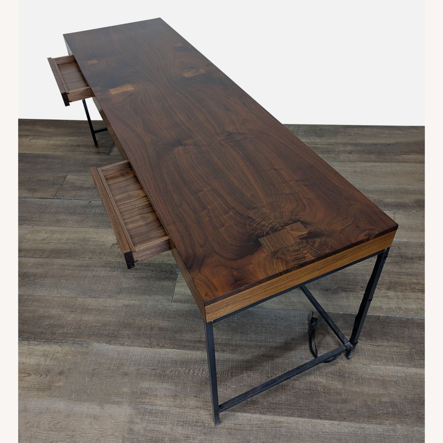 Industrial Metal and Wood Desk with Drawers	 - image-2