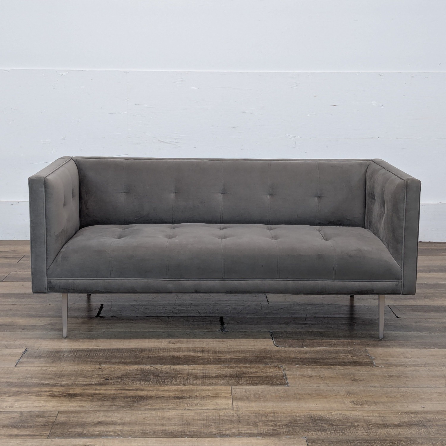 Modern Gray Suede 3-Seat Sofa with Sleek Metal Legs - image-7