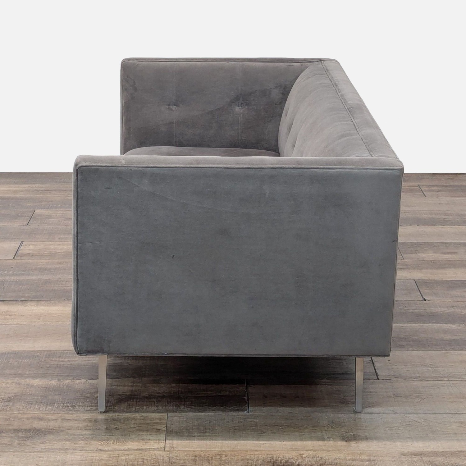 Modern Gray Suede 3-Seat Sofa with Sleek Metal Legs - image-3