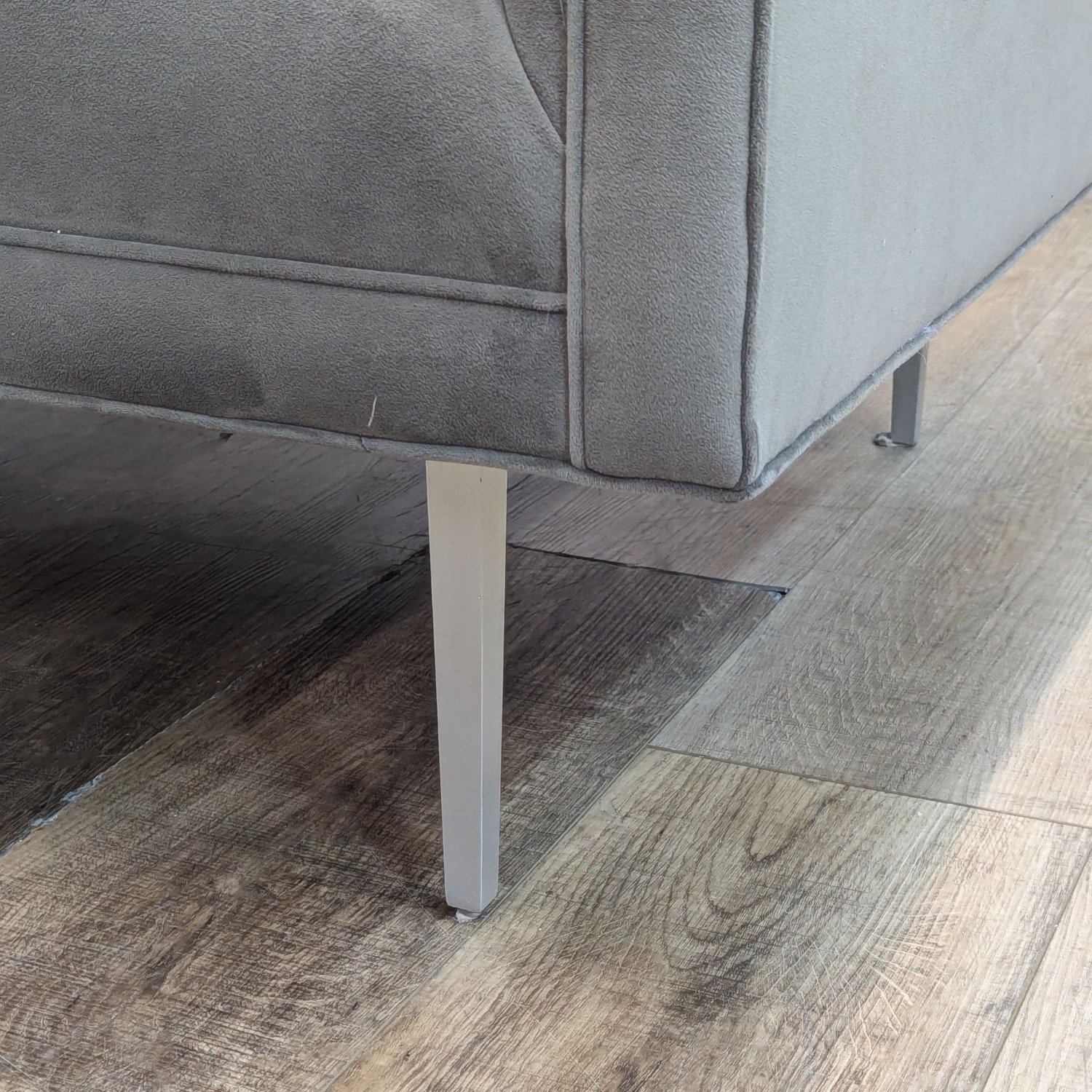 Modern Gray Suede 3-Seat Sofa with Sleek Metal Legs - image-4