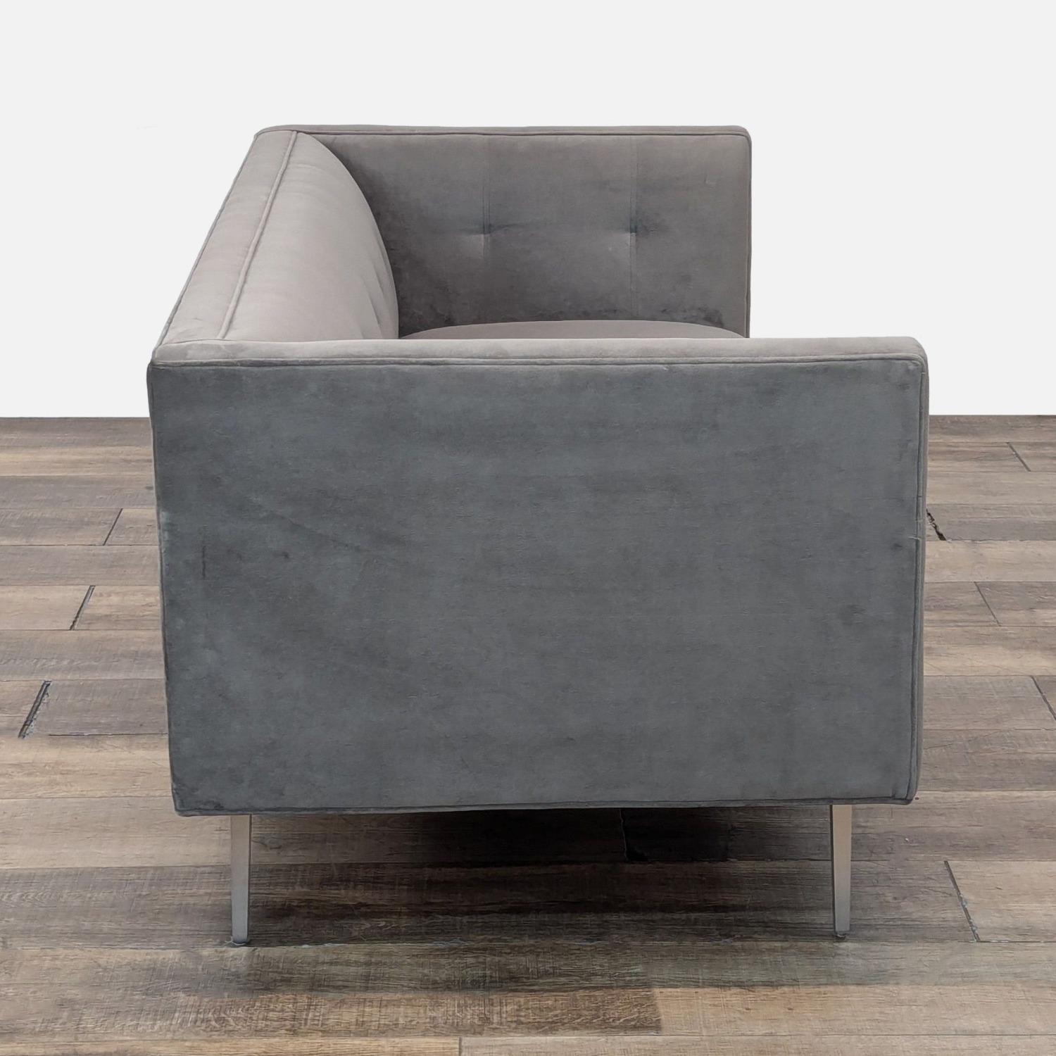 Modern Gray Suede 3-Seat Sofa with Sleek Metal Legs - image-1