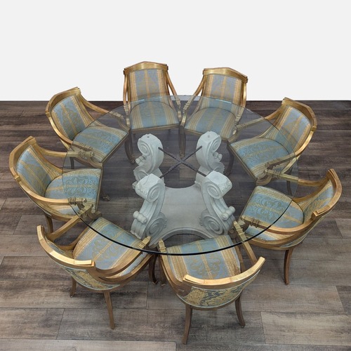 Used Vintage Glass and Stone Dining Table with 8 Chairs for sale on AptDeco