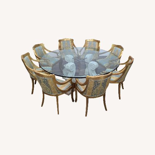 Used Vintage Glass and Stone Dining Table with 8 Chairs for sale on AptDeco