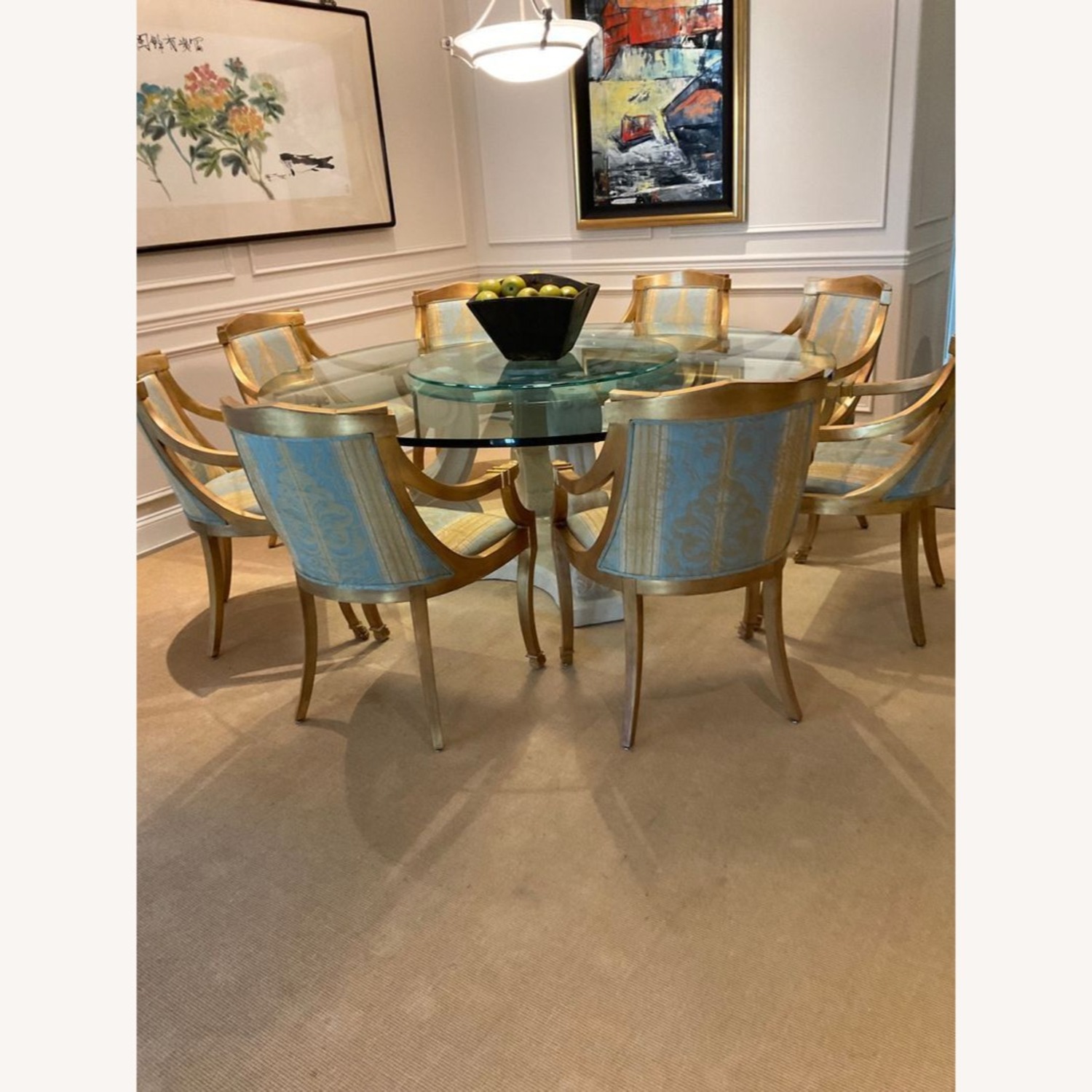 Vintage Glass and Stone Dining Table with 8 Chairs - image-1