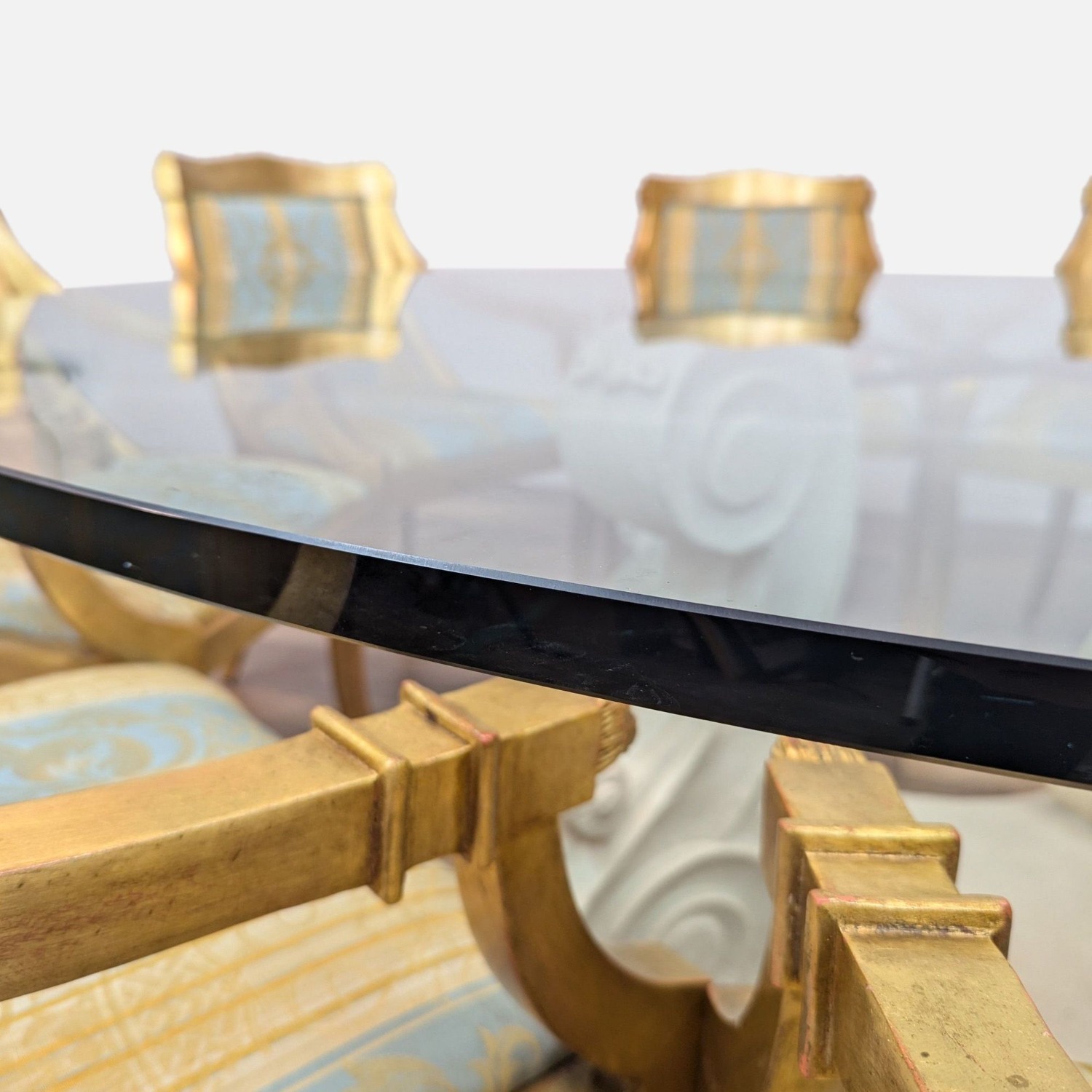 Vintage Glass and Stone Dining Table with 8 Chairs - image-4