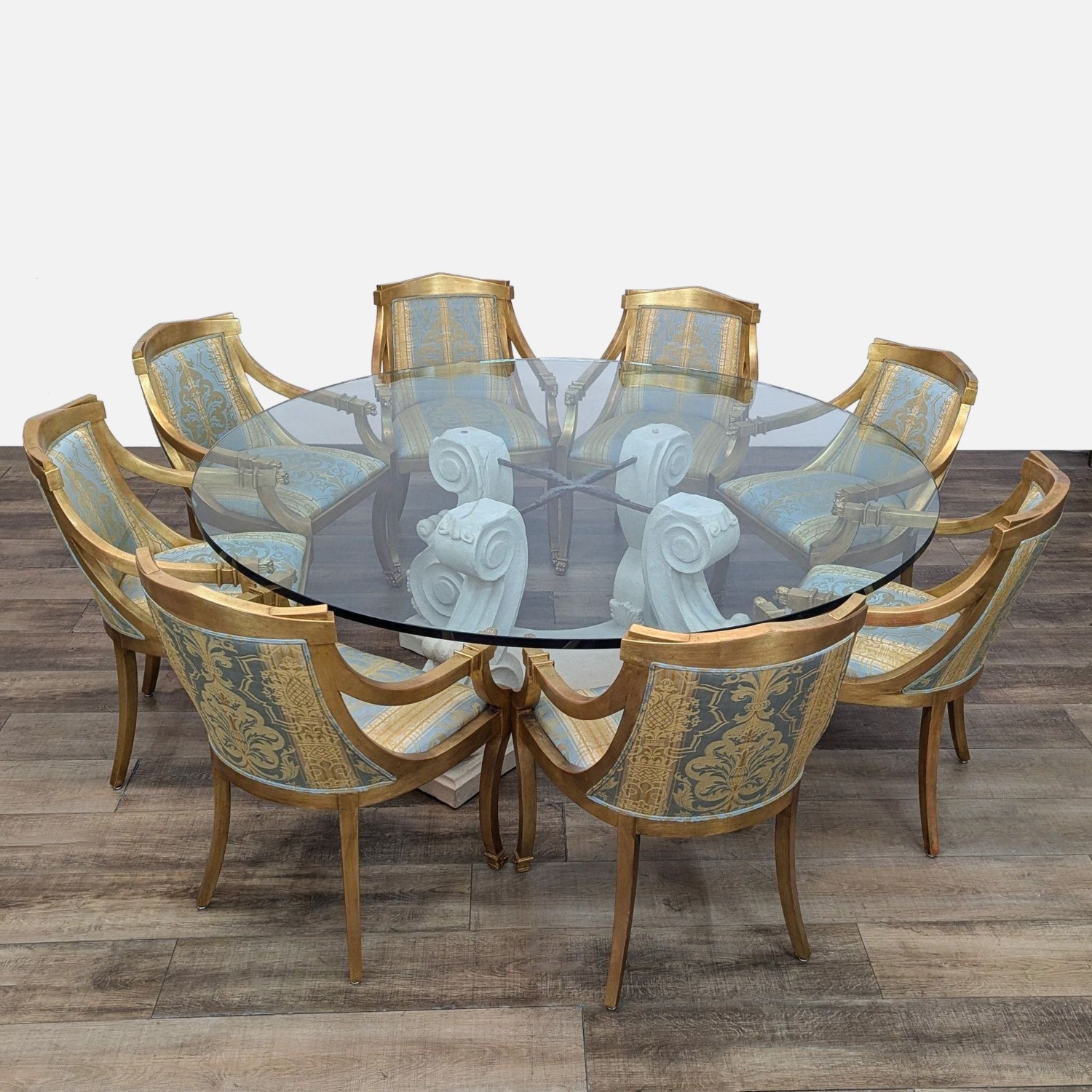 Vintage Glass and Stone Dining Table with 8 Chairs - image-7