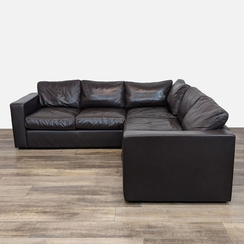 Used Stella Transitional Brown Leather Corner Sectional for sale on AptDeco