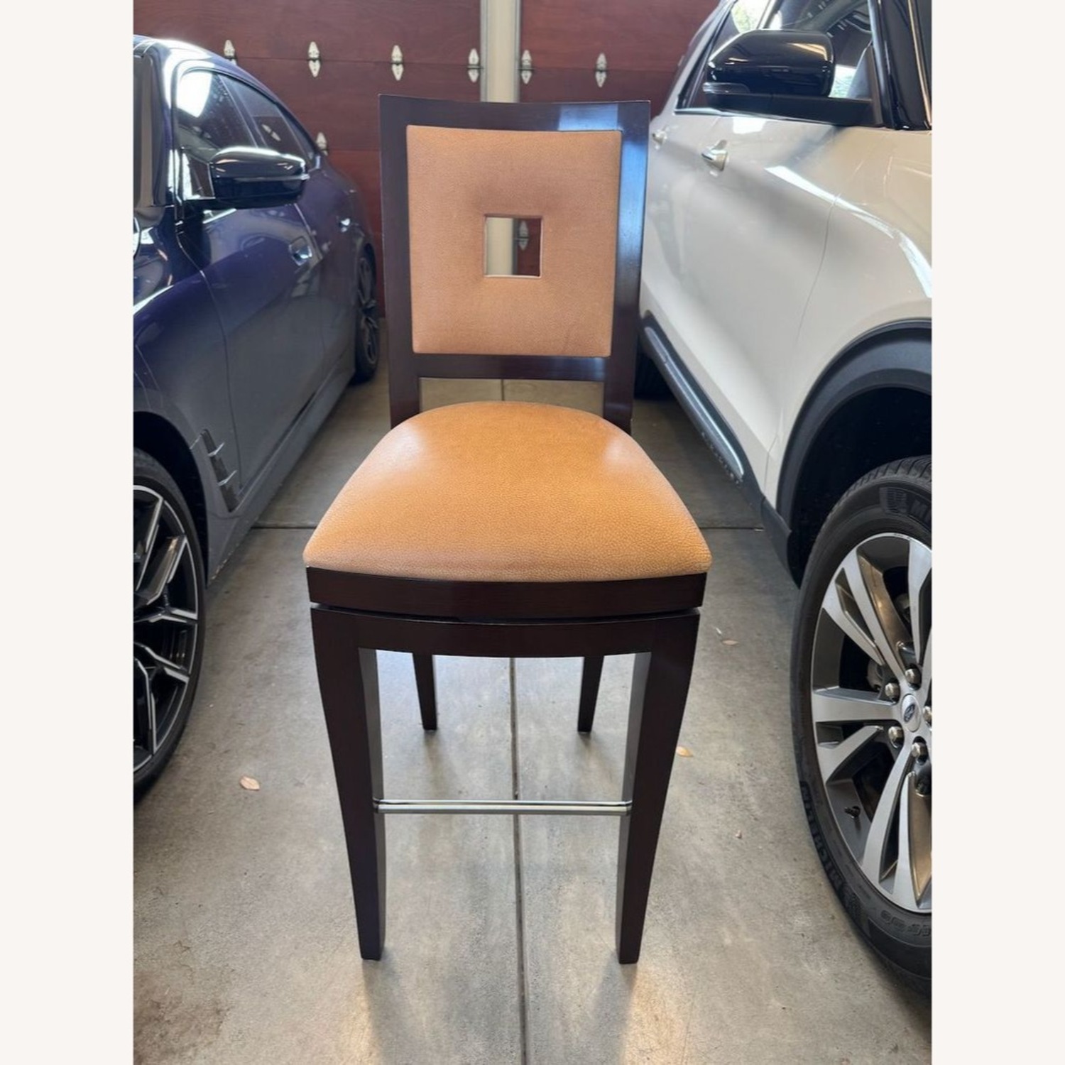 Berman Rosetti Grid Swivel Leather Bar Stool - image-1