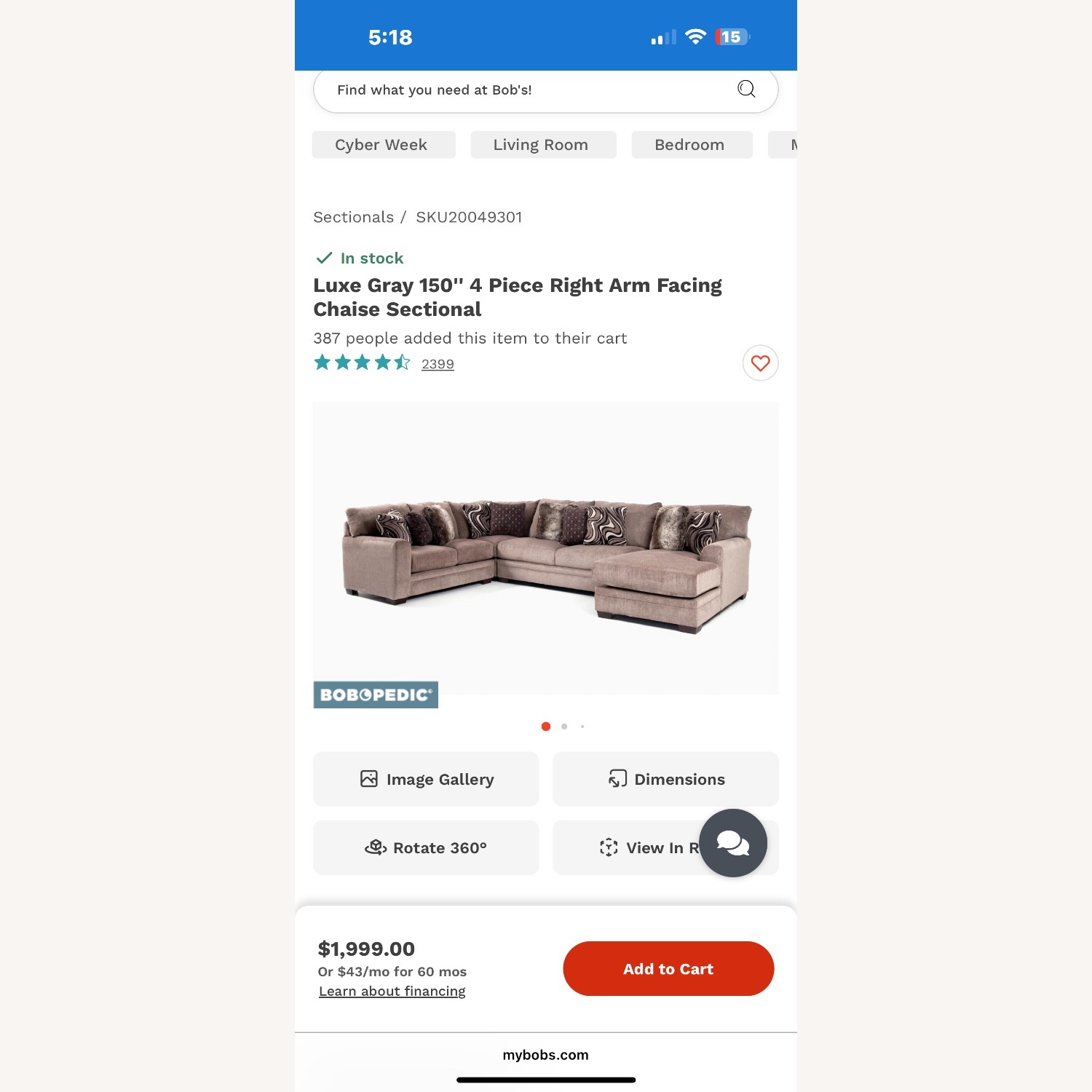 Luxe Gray 150'' 4 Piece Right Arm Facing Chaise Sectional - image-5