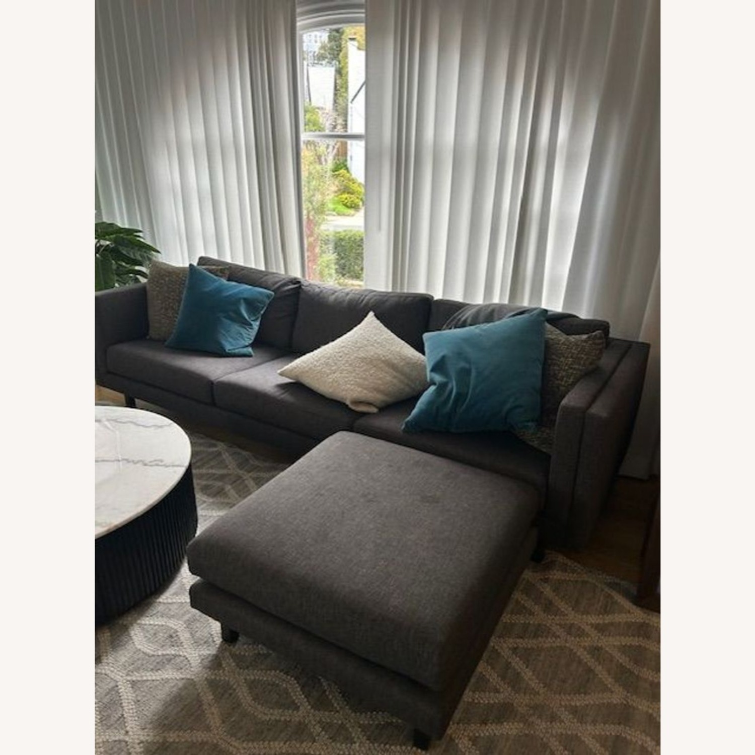 Modern Charcoal Gray Ottoman with Wood Legs	 - image-1