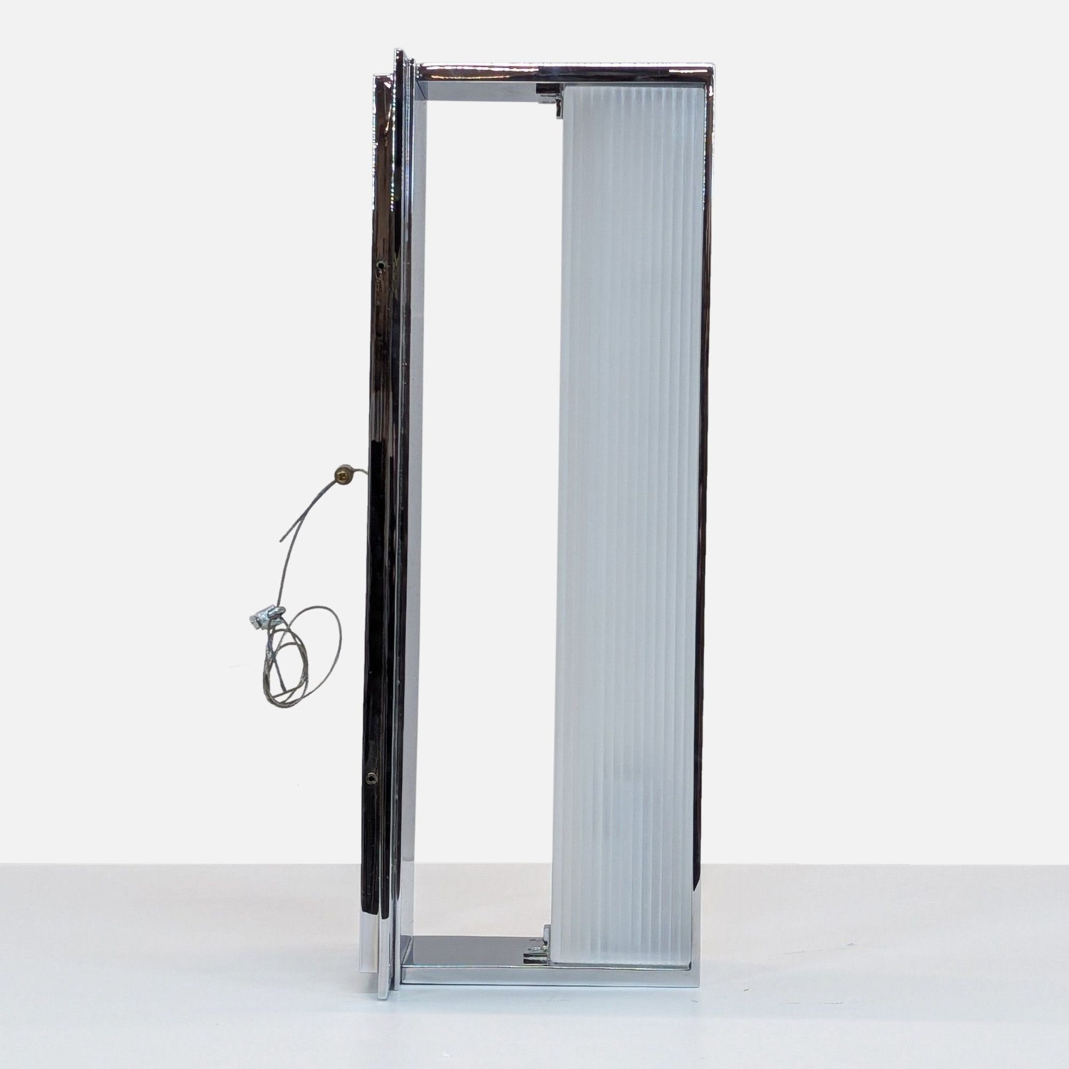 Modern Chrome Frame Wall Light with Ribbed Glass	 - image-6