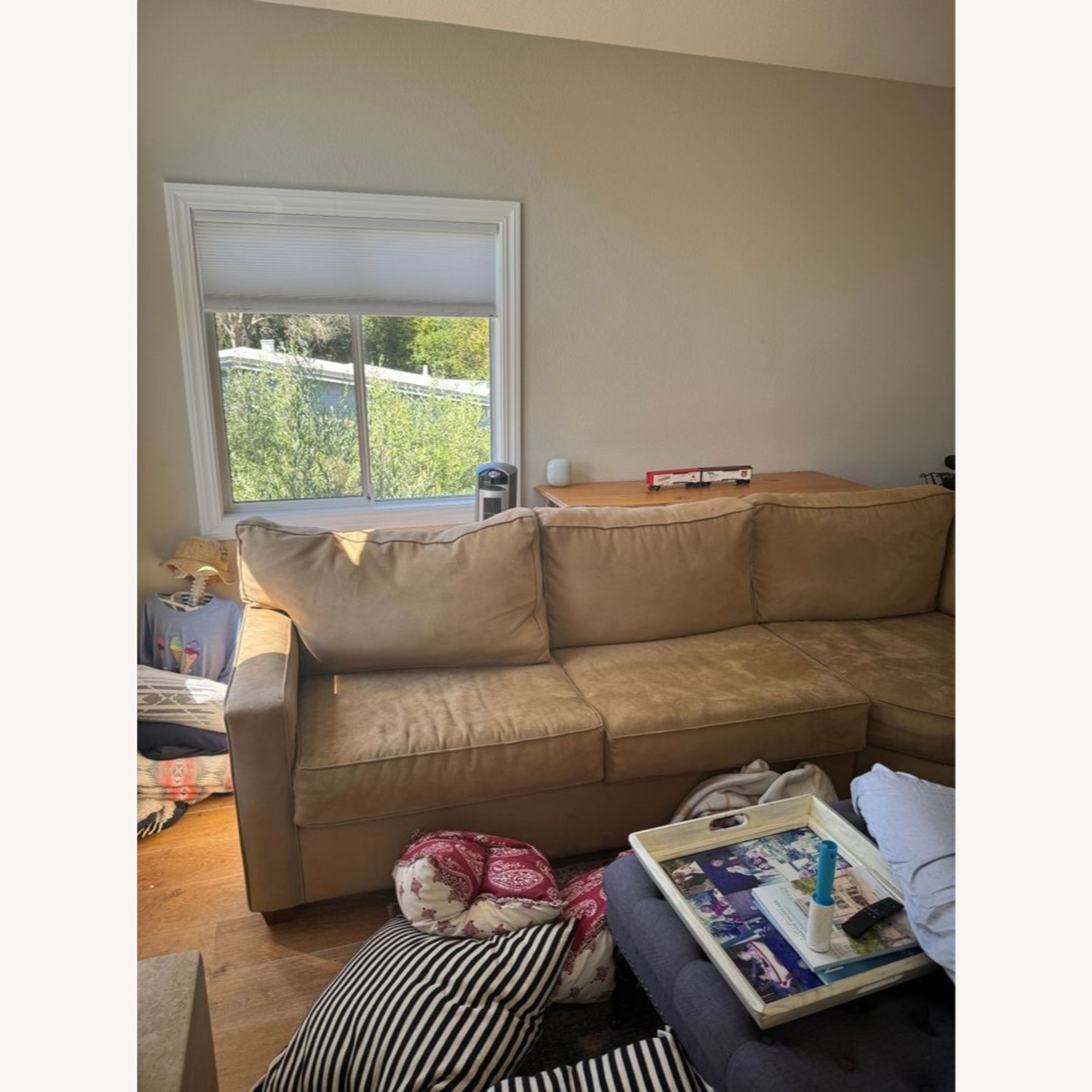 Tan Microfiber L-Shaped Sectional - image-1