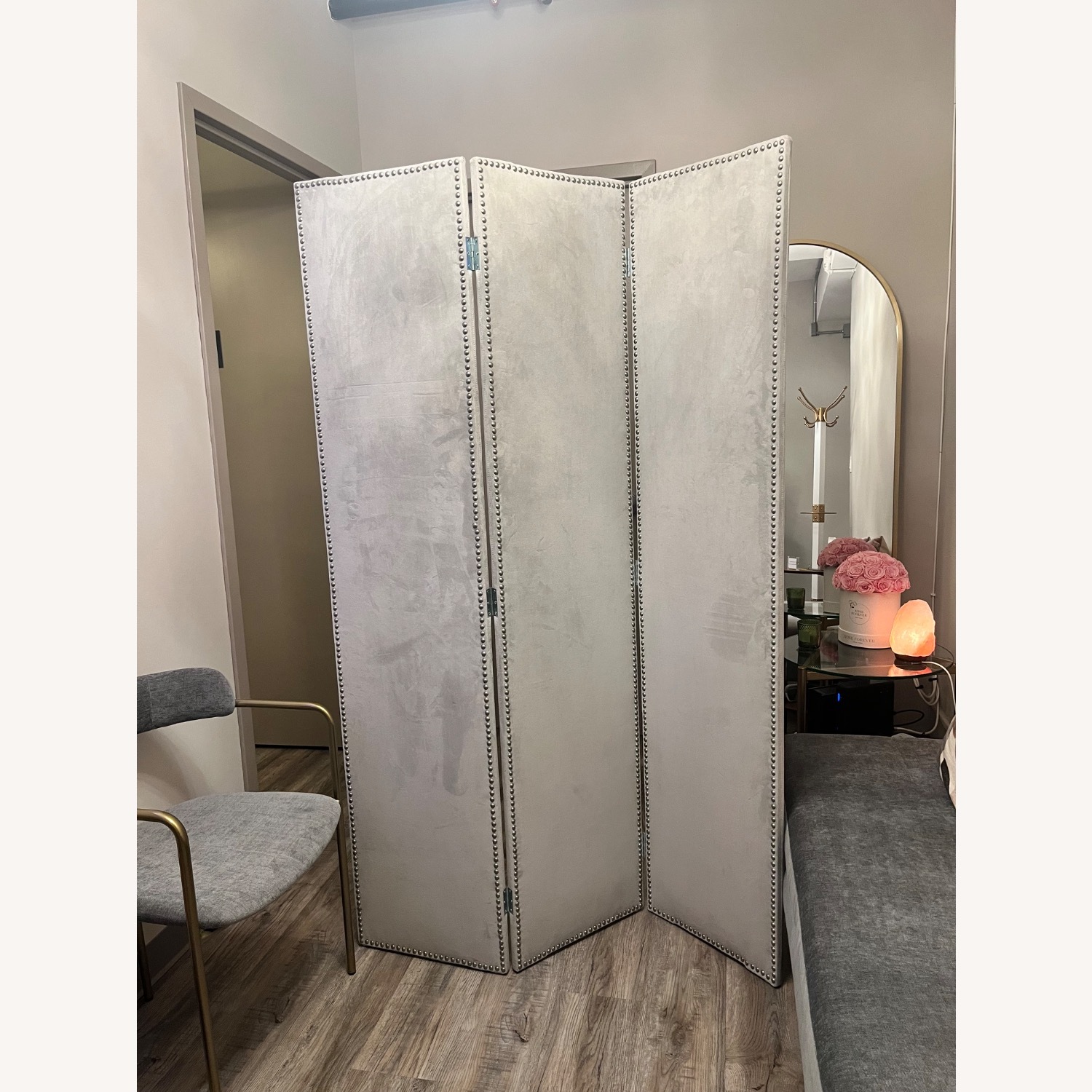 Light Gray Suede Room Divider - image-1