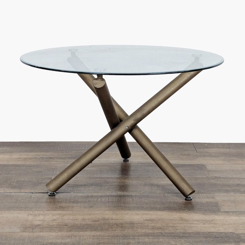 Used Glass Top Dining Table on Metal Base	 for sale on AptDeco