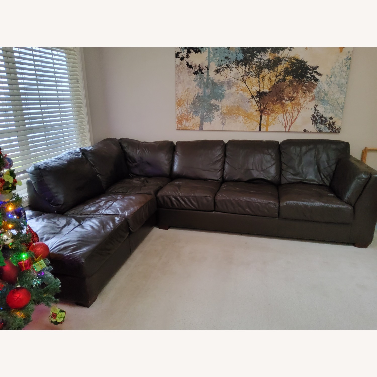 Dark Brown Leather 2 Piece Sectional - image-1