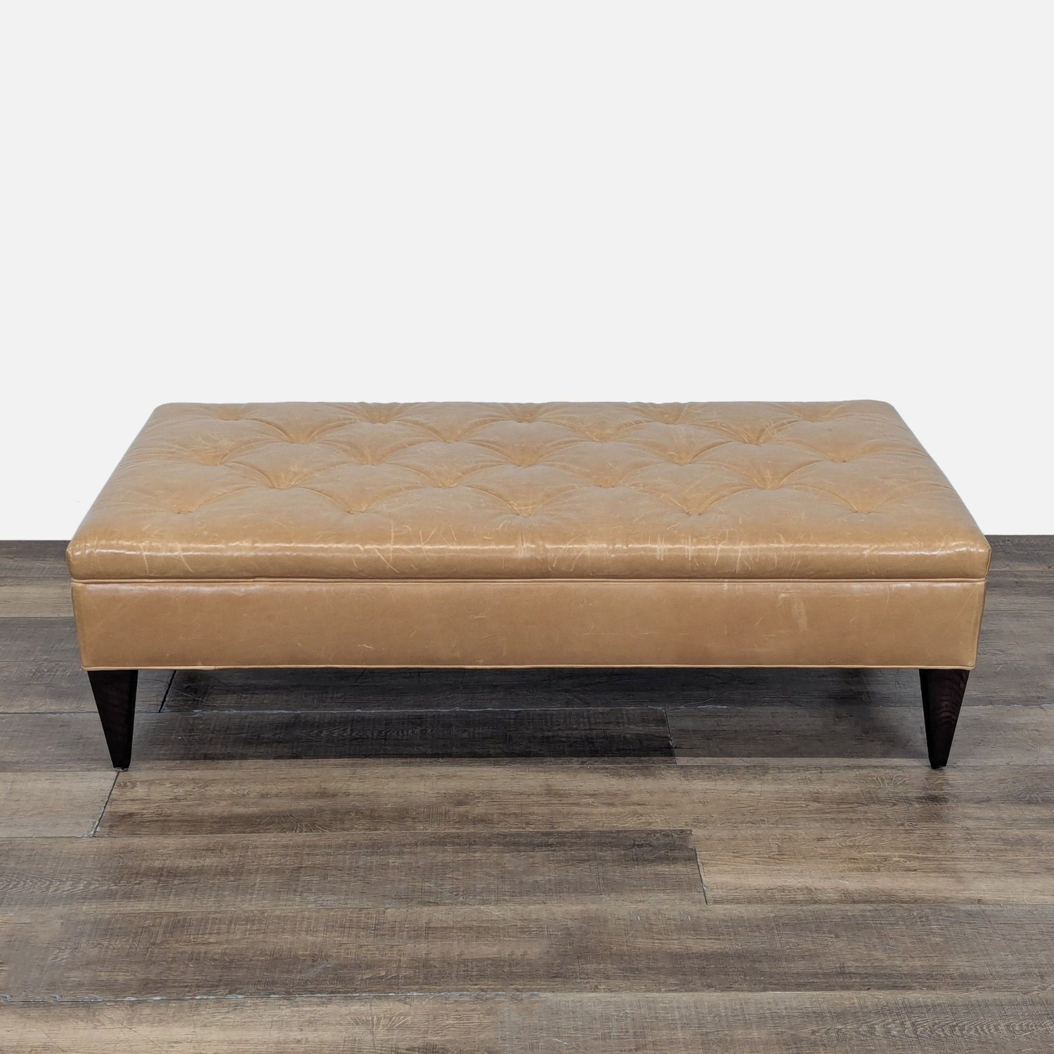 West Elm Button Tufted Leather Bench - image-2