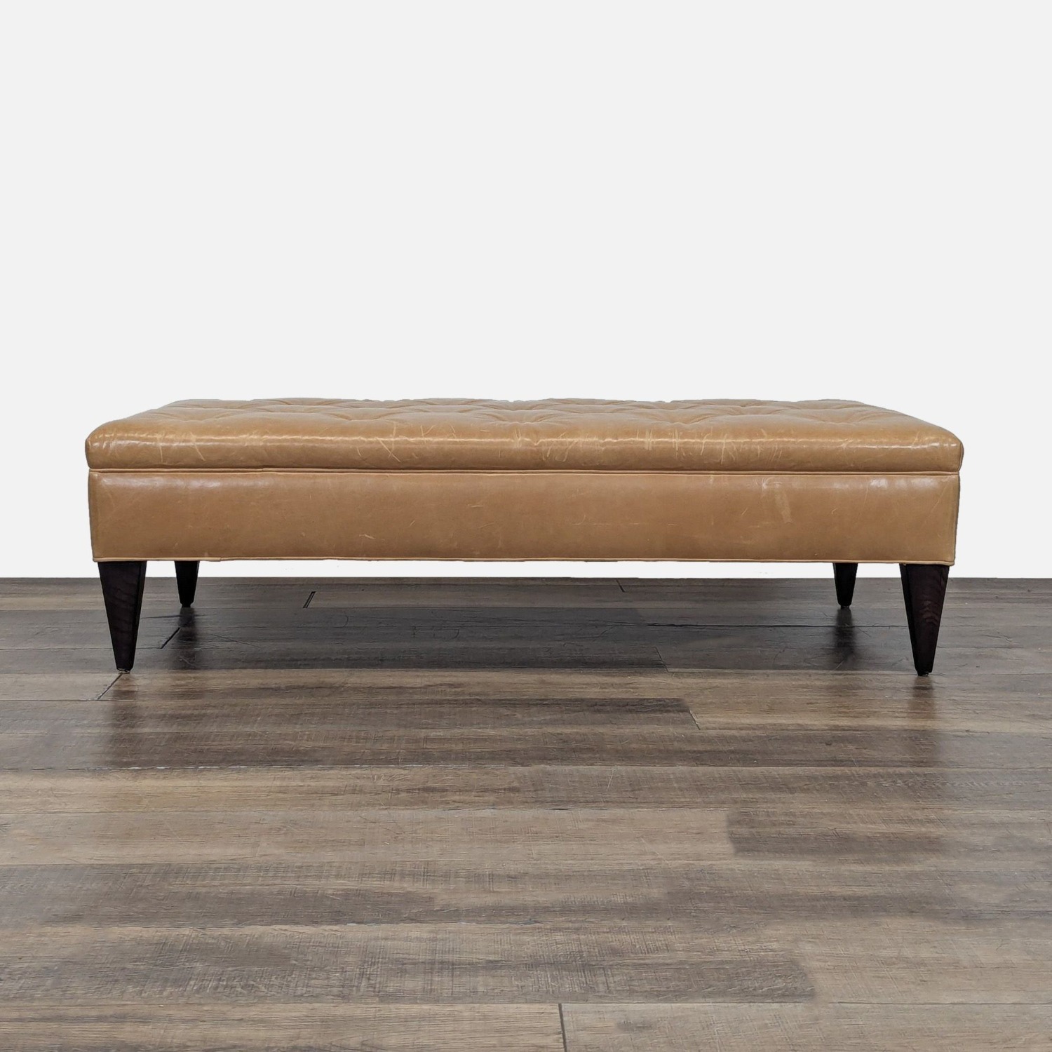 West Elm Button Tufted Leather Bench - image-3