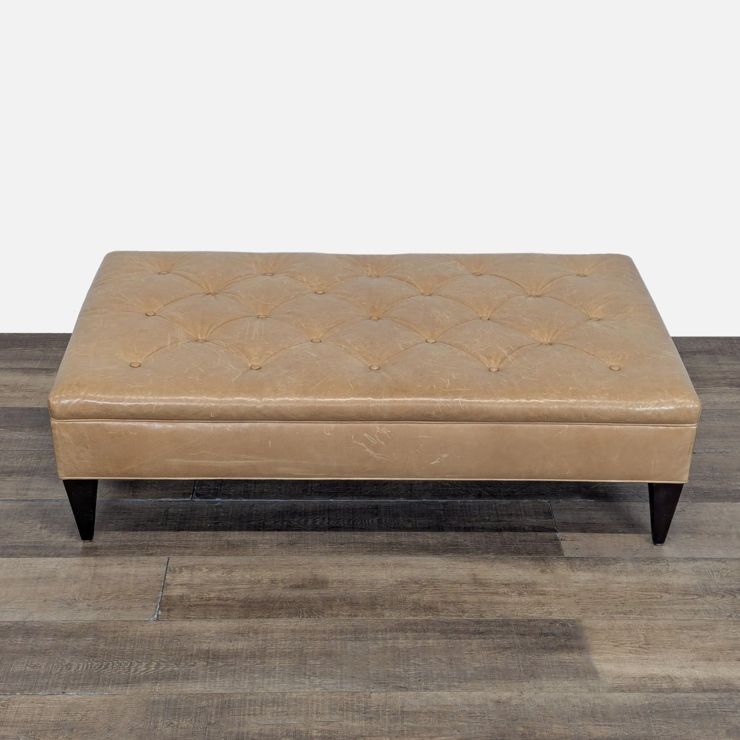 West Elm Button Tufted Leather Bench - image-0