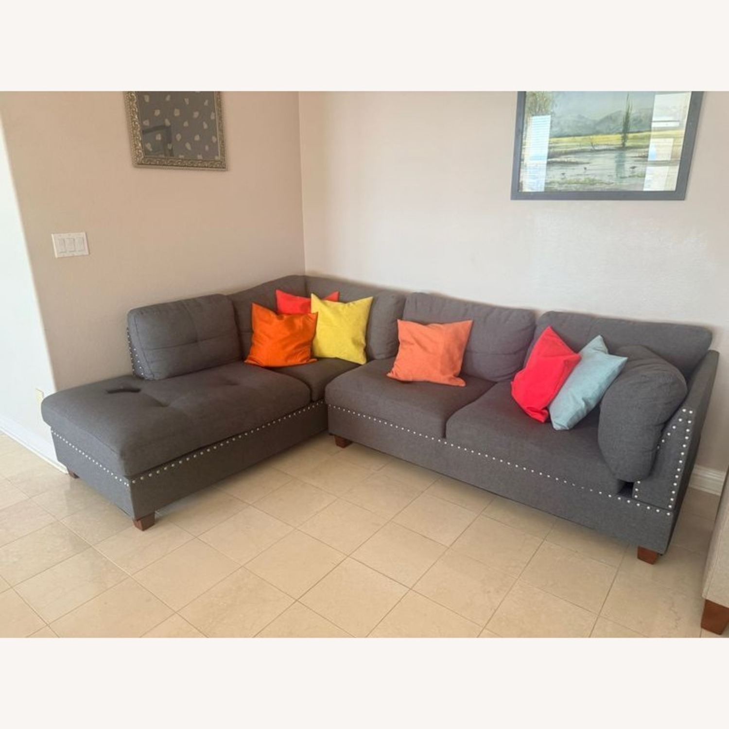 3-PC Modern Gray Fabric Sectional Sofa Set - image-1