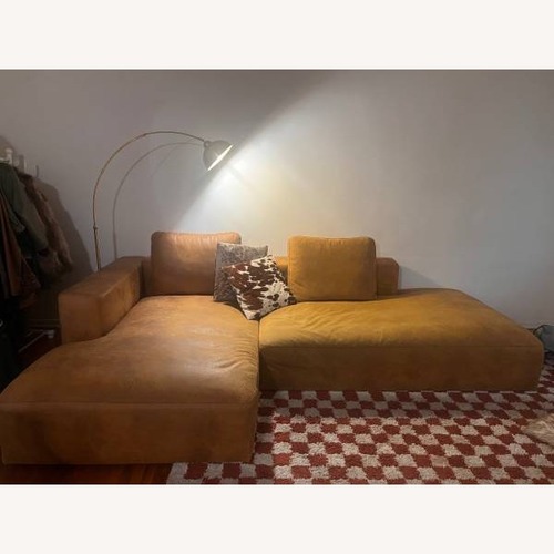 Used Natural Faux Leather 2 Piece Sectional for sale on AptDeco