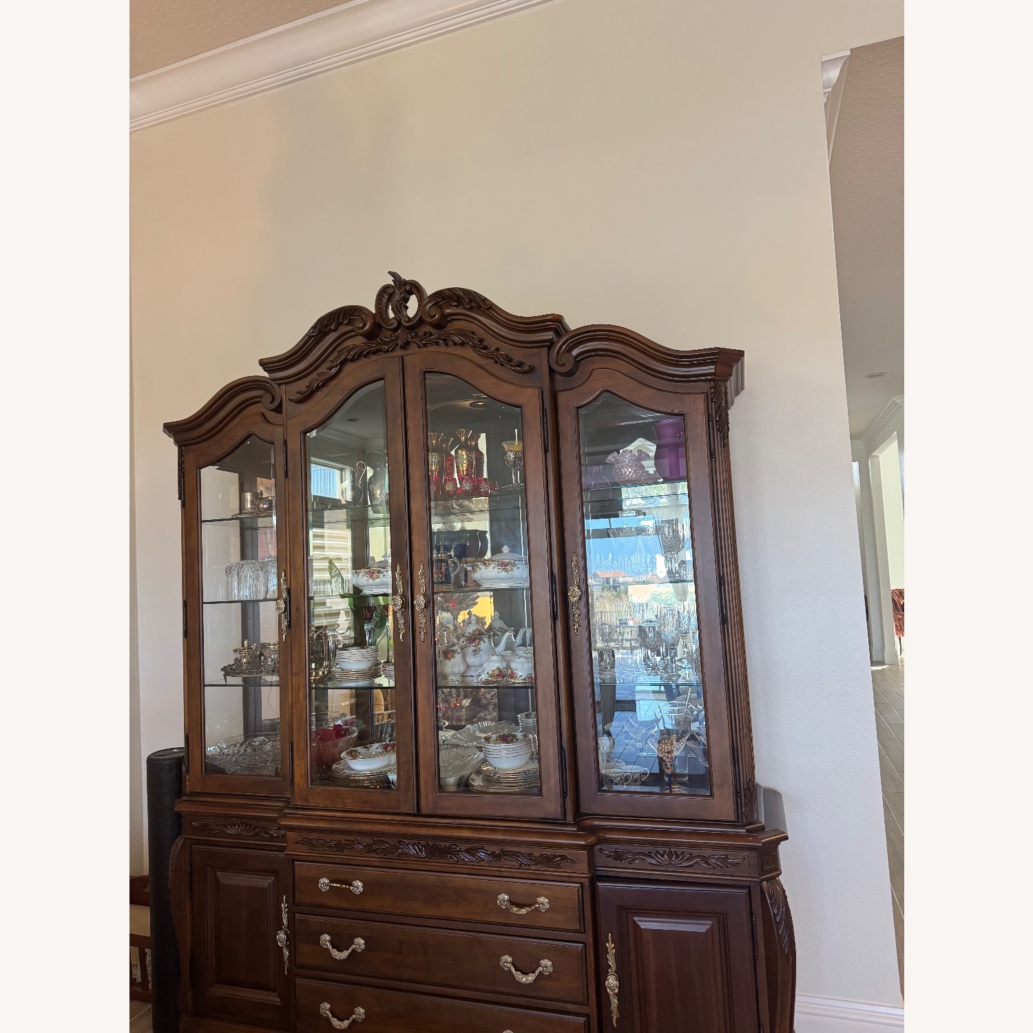 Dark Brown Wood Hutch Cabinet - image-1
