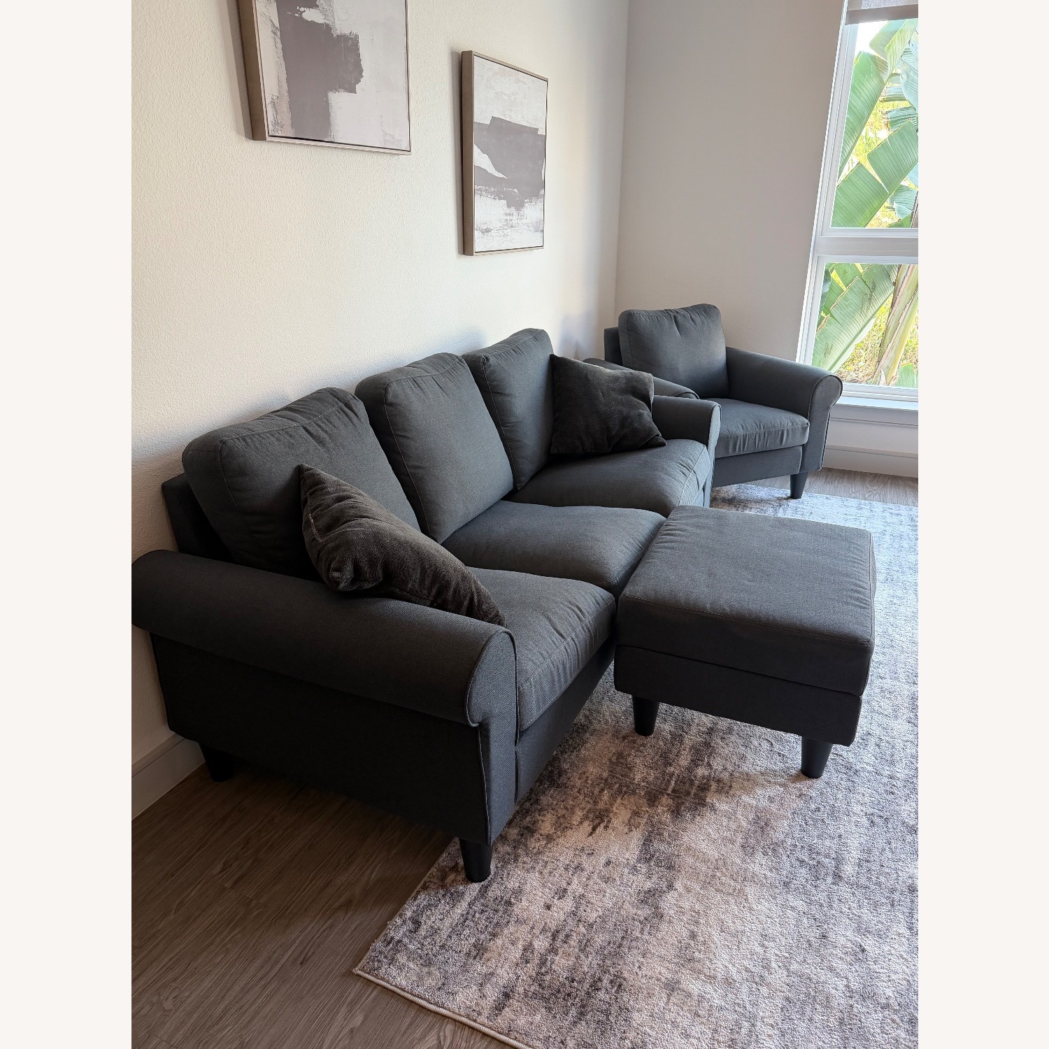 Dark Grey Sofa with Ottoman  - image-1