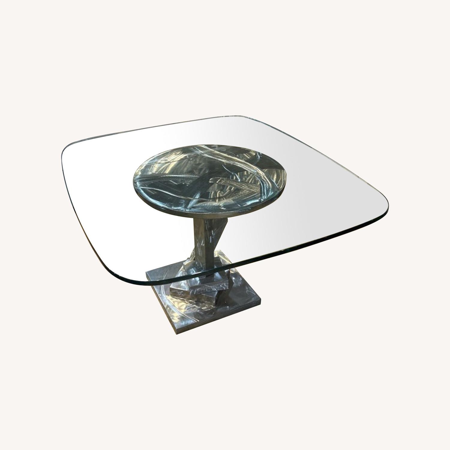 Sculptural Metal Base w Glass Top Coffee Table - image-0