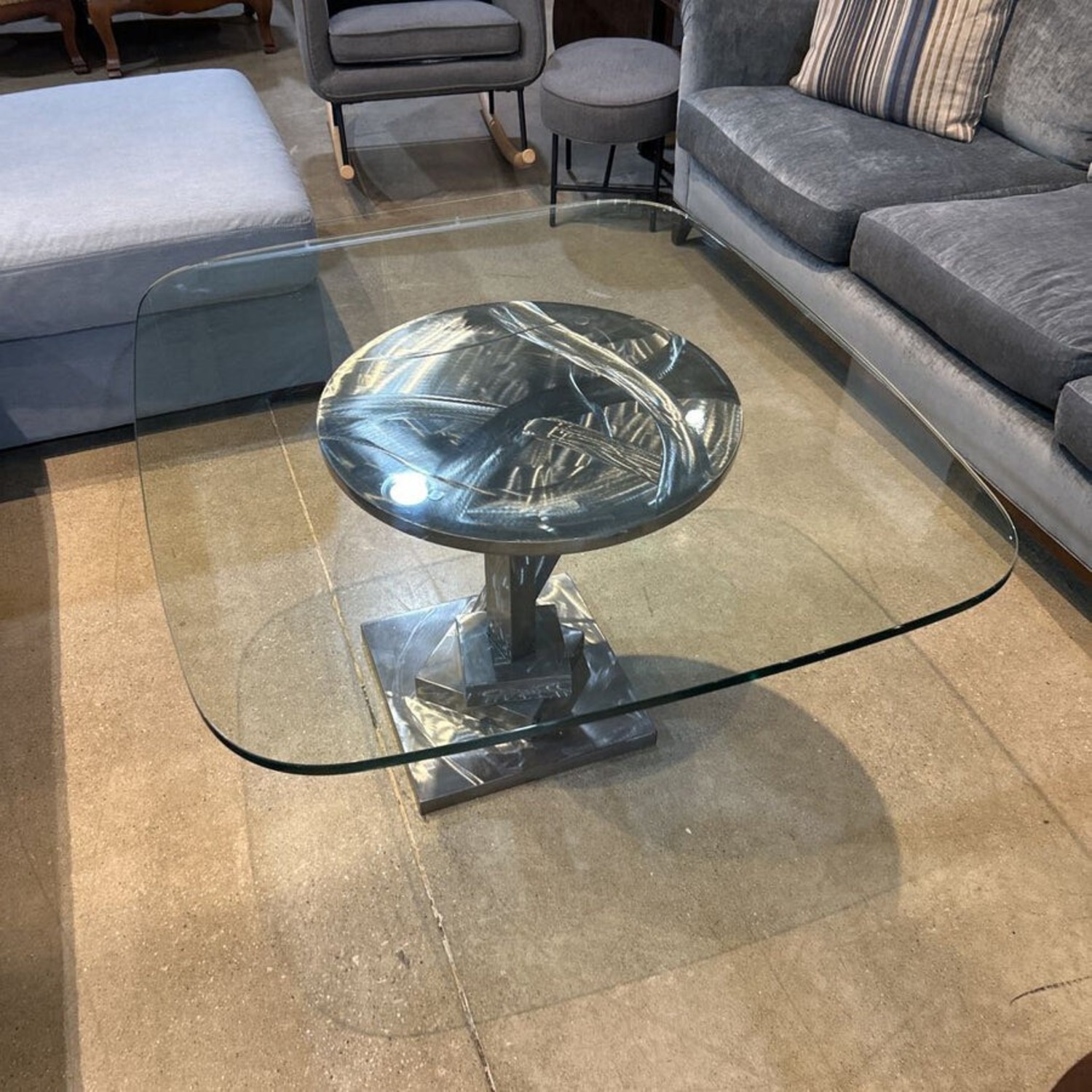 Sculptural Metal Base w Glass Top Coffee Table - image-3