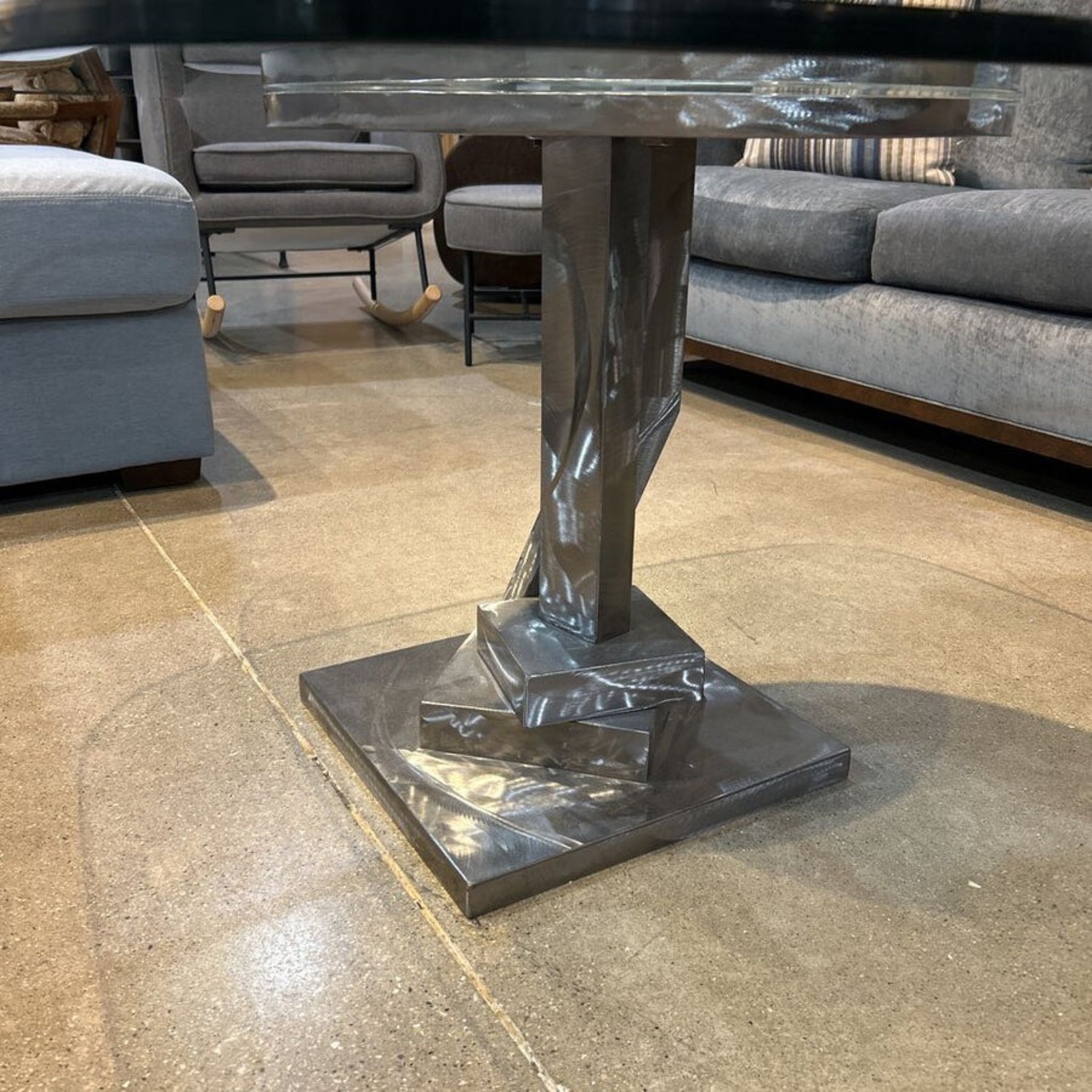Sculptural Metal Base w Glass Top Coffee Table - image-1